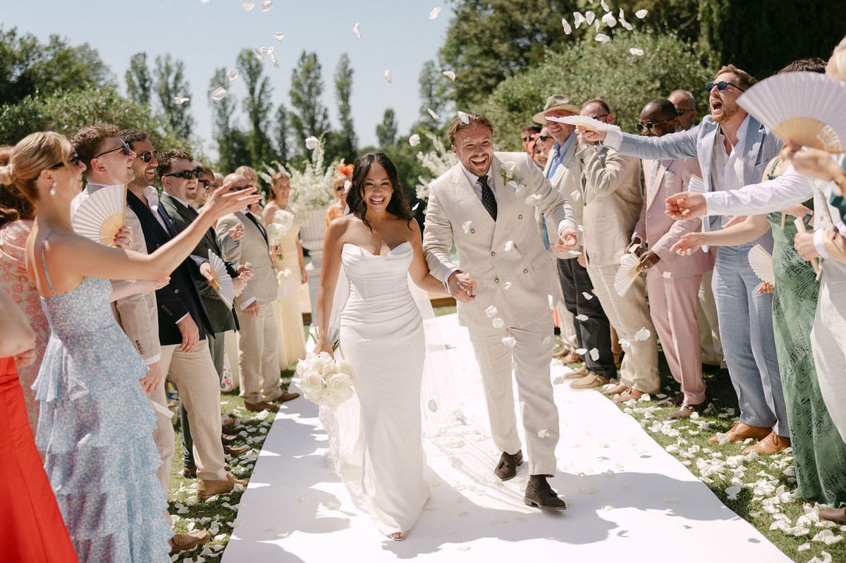 Close-up of confetti thrown over the newlyweds