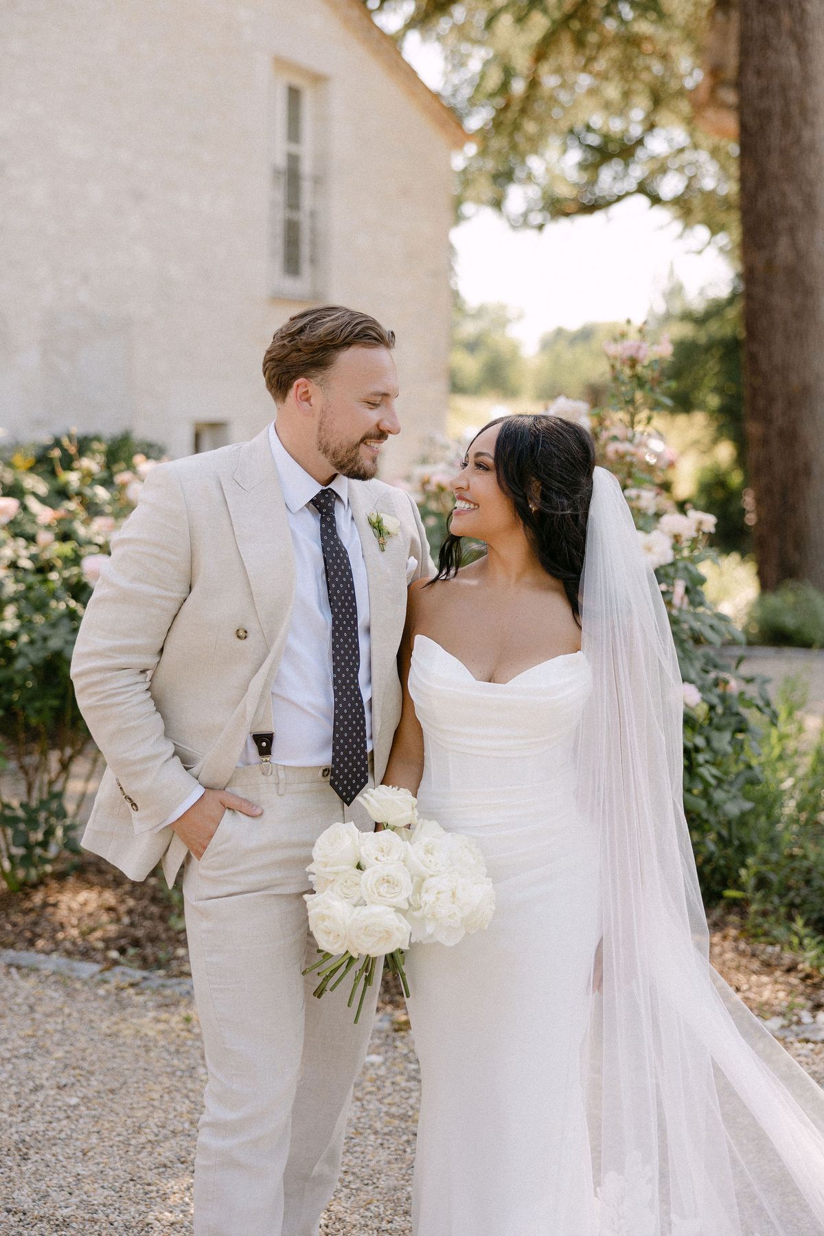 Close-up of the couple laughing together