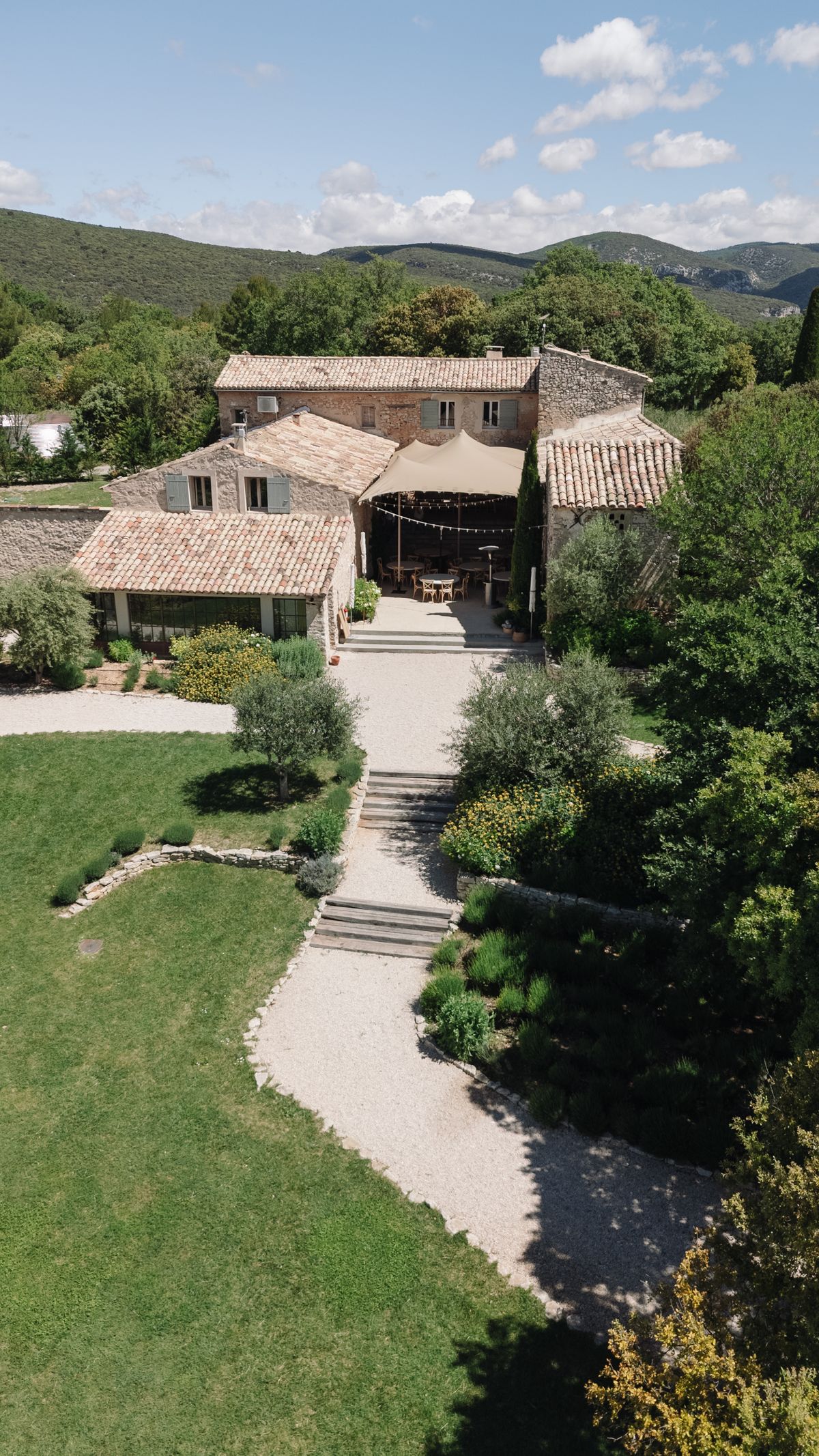Aerial view of Mas de Florette and its grounds