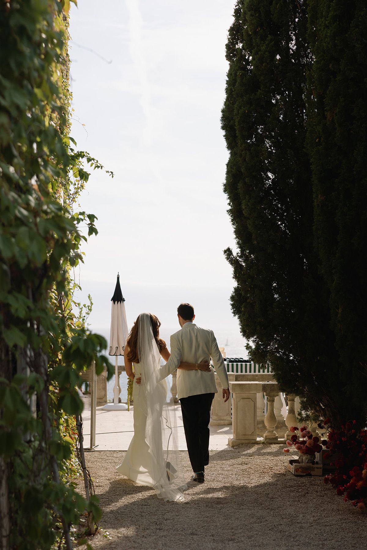 Bella and Jonny on the terraces overlooking the Mediterranean at Domaine de Canaille, Cassis