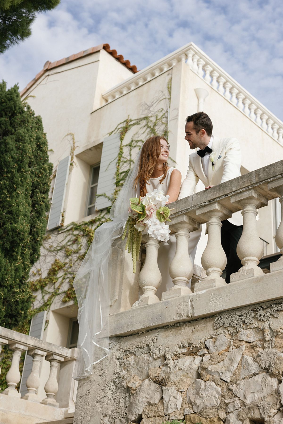 Bella and Jonny on the terraces overlooking the Mediterranean at Domaine de Canaille, Cassis