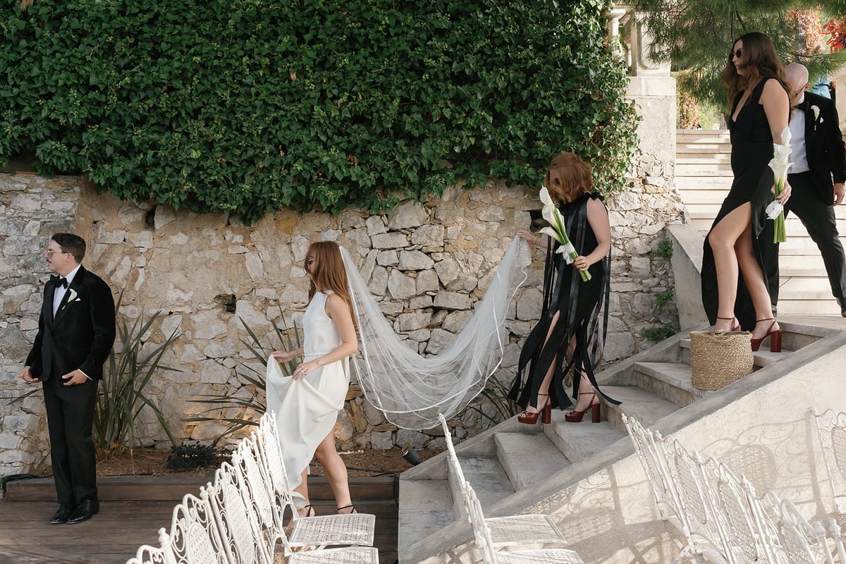 Bella and Jonny on the terraces overlooking the Mediterranean at Domaine de Canaille, Cassis