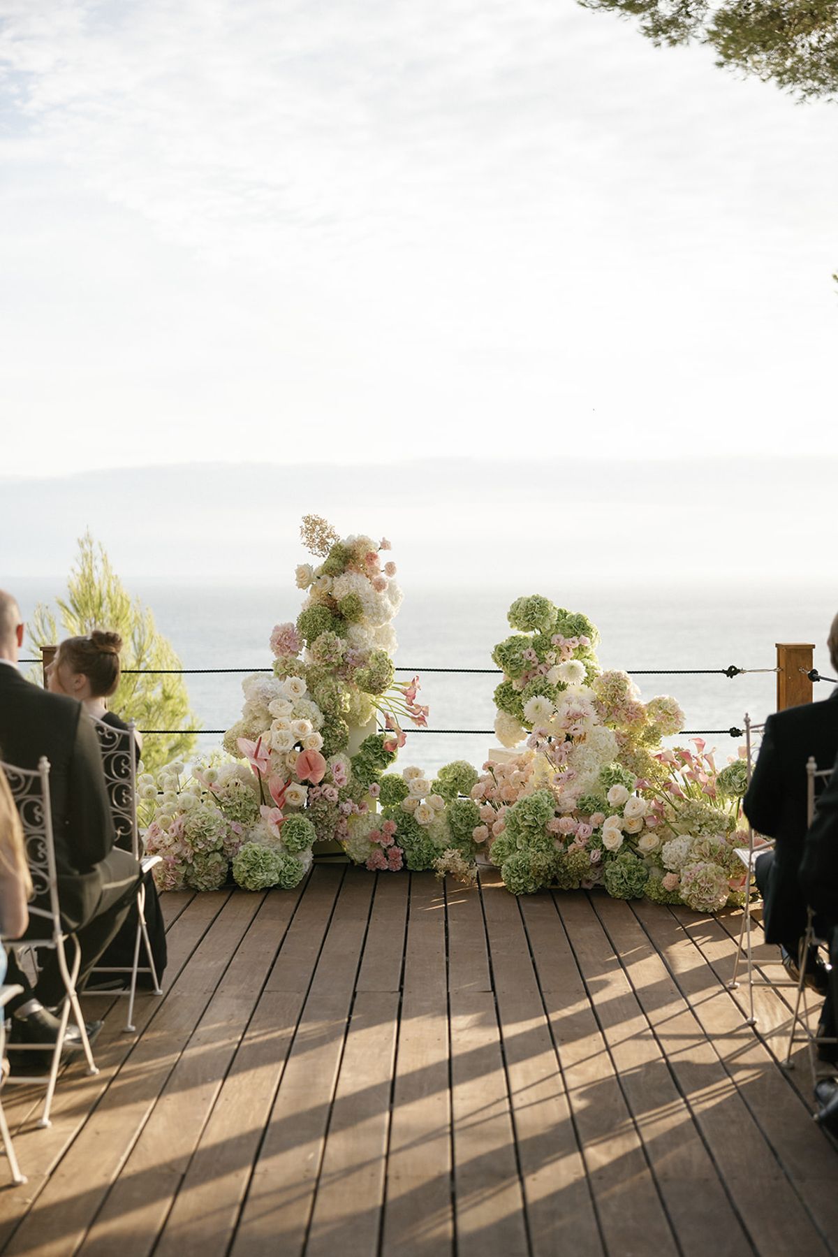 Bella and Jonny’s ceremony on the sea-deck terrace at Domaine de Canaille, Cassis