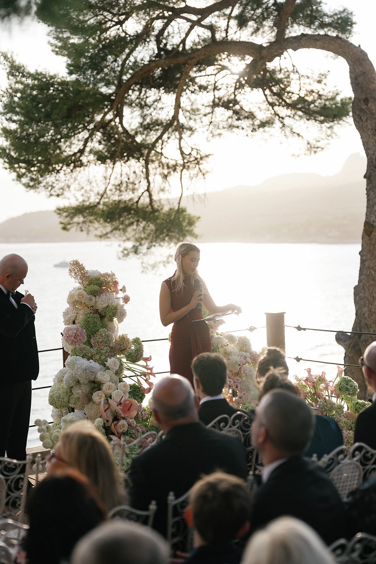 Bella and Jonny’s ceremony on the sea-deck terrace at Domaine de Canaille, Cassis