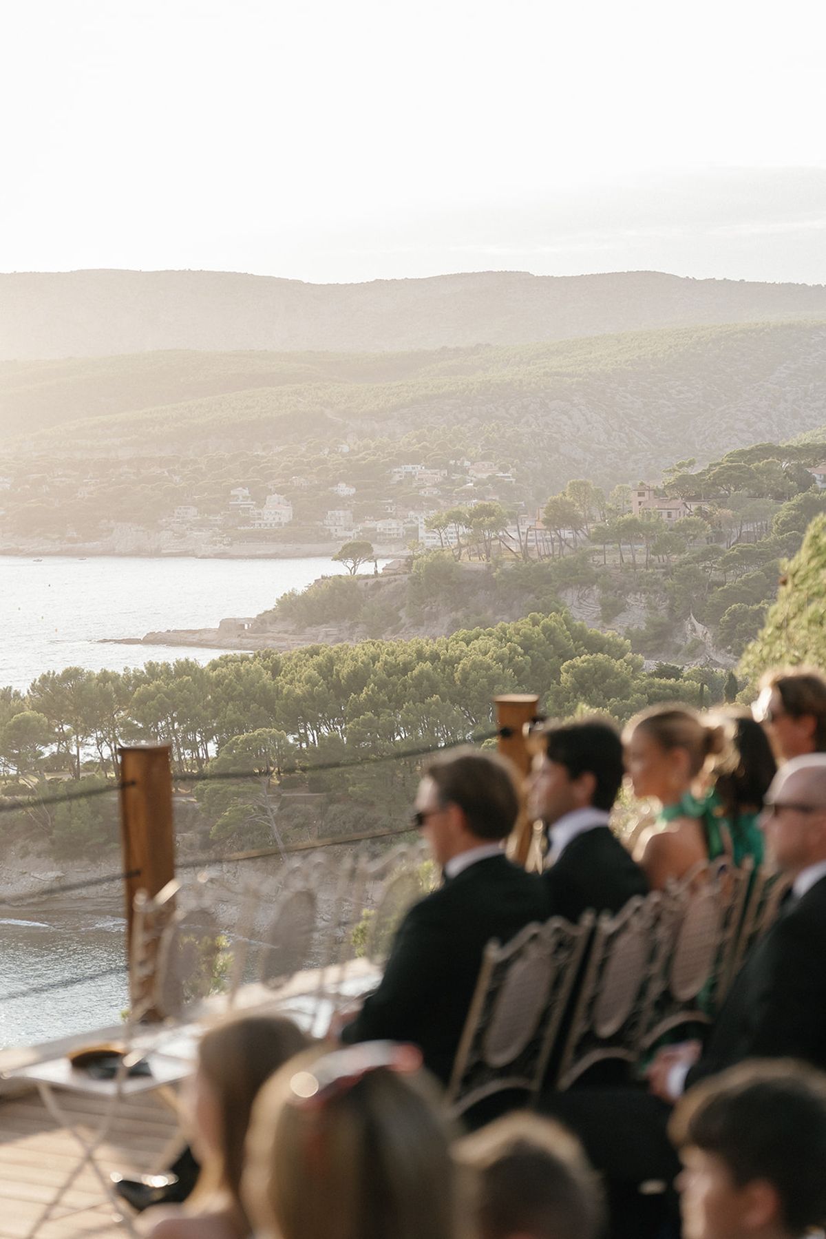Bella and Jonny’s ceremony on the sea-deck terrace at Domaine de Canaille, Cassis