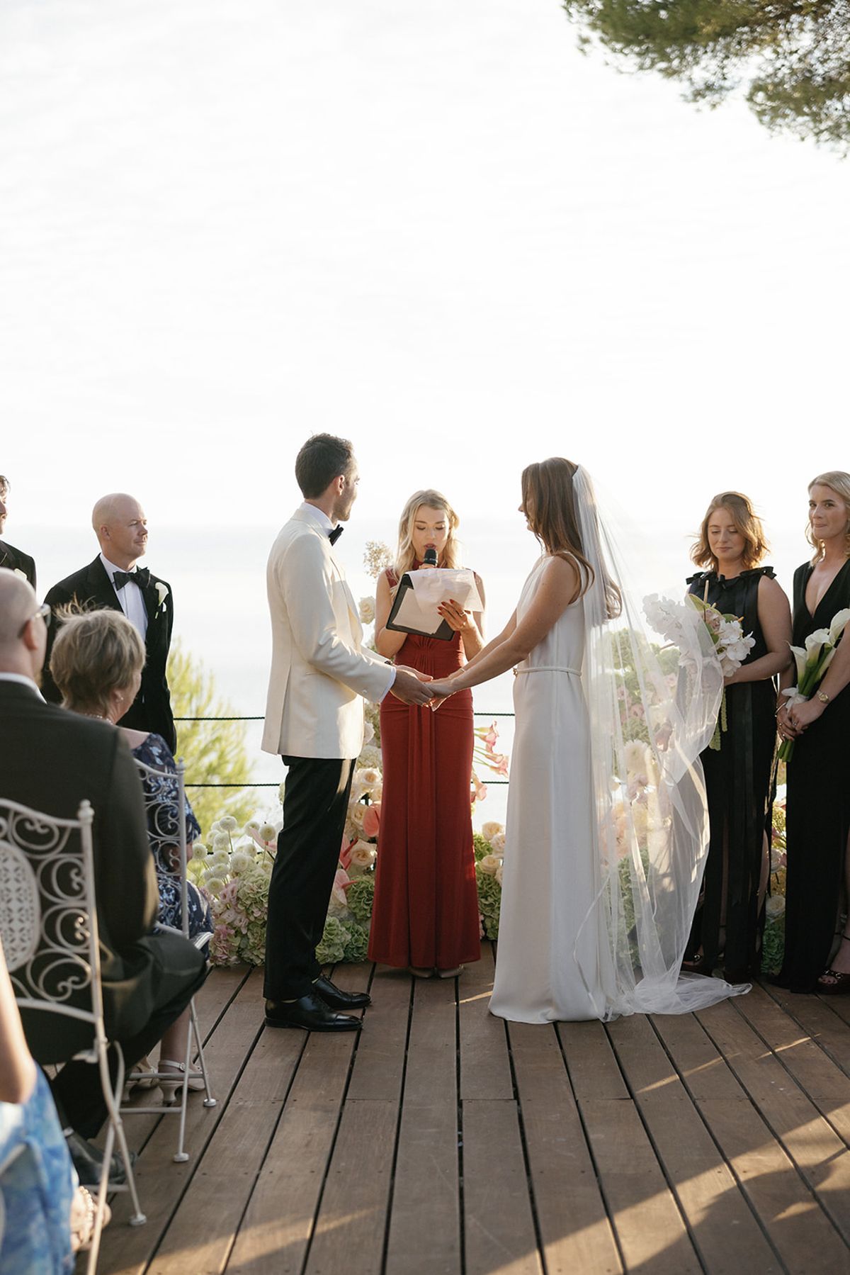 Bella and Jonny’s ceremony on the sea-deck terrace at Domaine de Canaille, Cassis