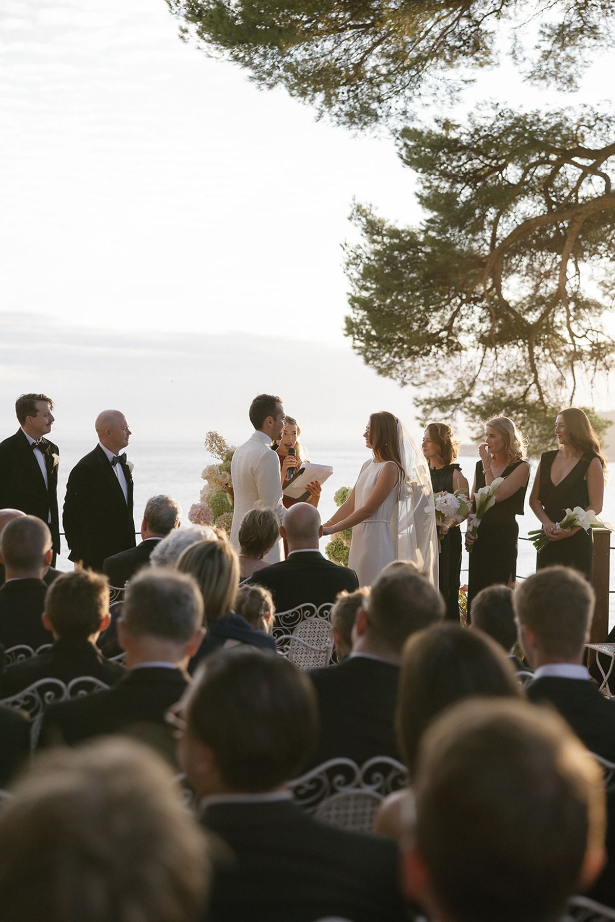 Bella and Jonny’s ceremony on the sea-deck terrace at Domaine de Canaille, Cassis