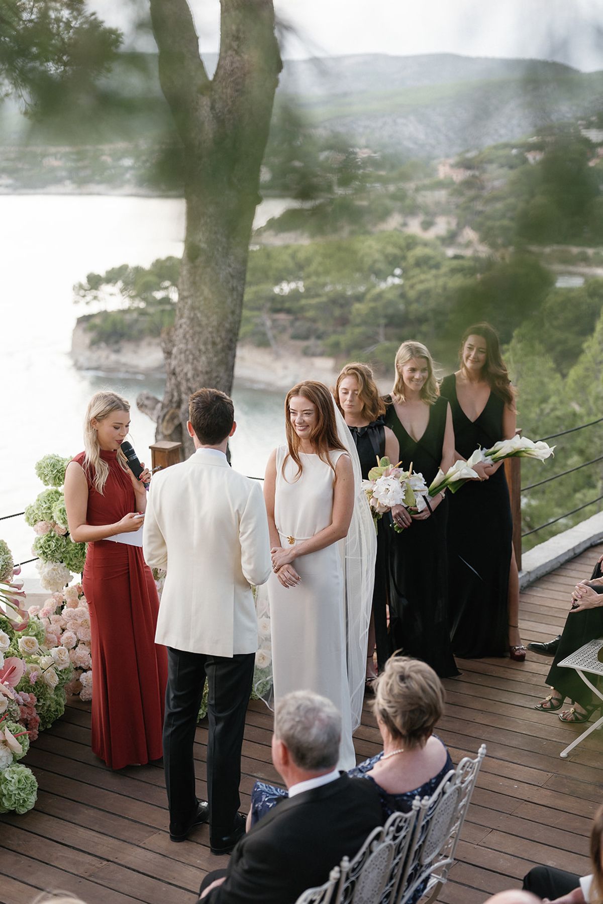 Bella and Jonny’s ceremony on the sea-deck terrace at Domaine de Canaille, Cassis