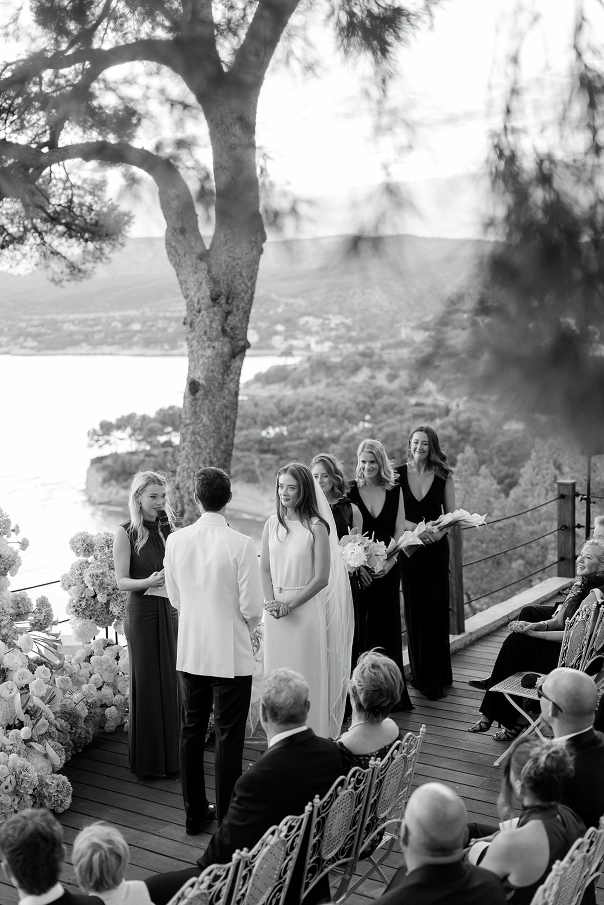Bella and Jonny’s ceremony on the sea-deck terrace at Domaine de Canaille, Cassis