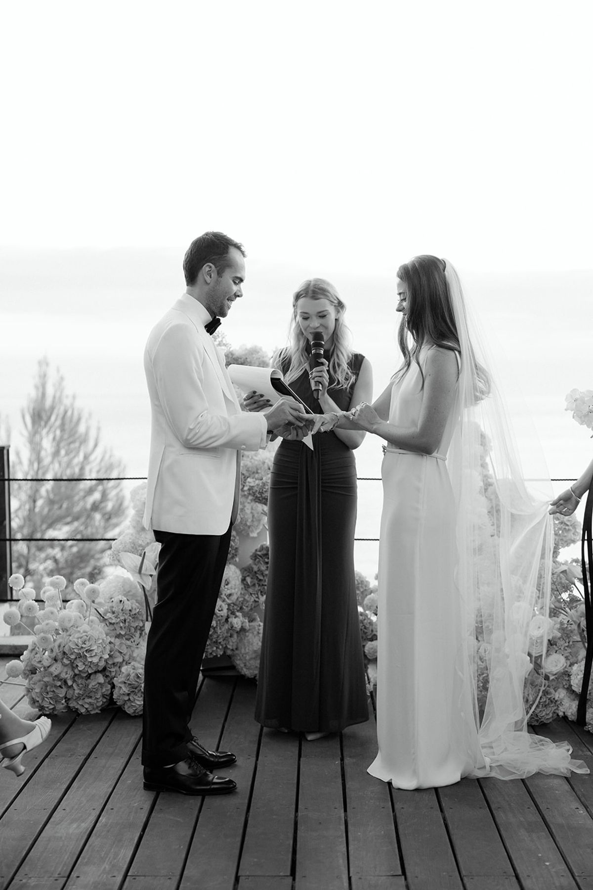 Bella and Jonny’s ceremony on the sea-deck terrace at Domaine de Canaille, Cassis