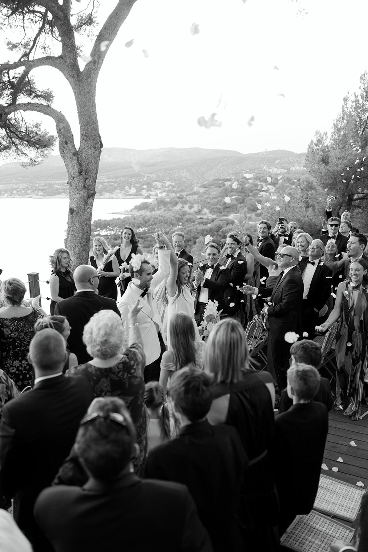 Bella and Jonny’s ceremony on the sea-deck terrace at Domaine de Canaille, Cassis