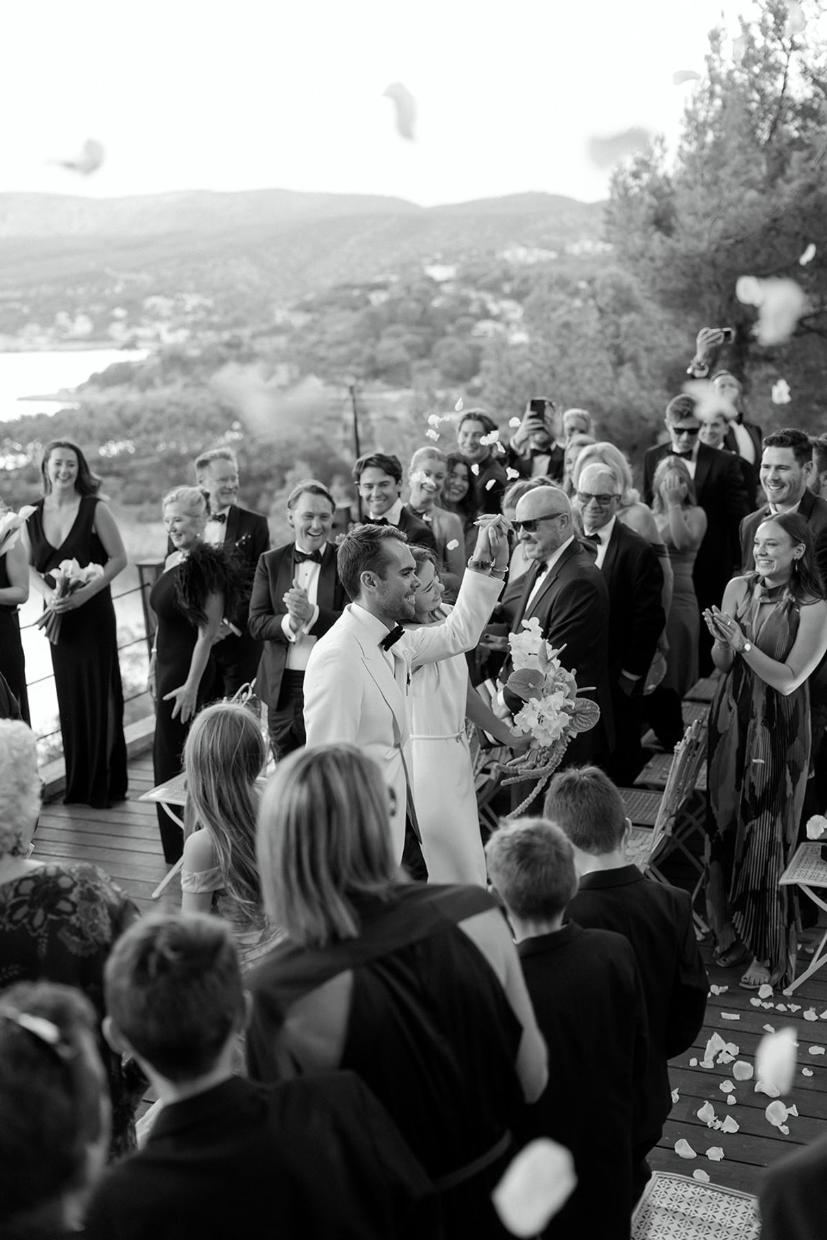 Bella and Jonny’s ceremony on the sea-deck terrace at Domaine de Canaille, Cassis