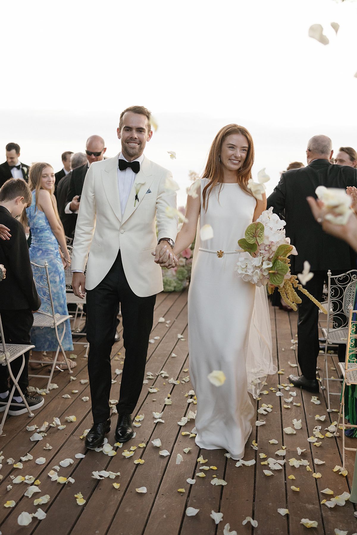 Bella and Jonny’s ceremony on the sea-deck terrace at Domaine de Canaille, Cassis