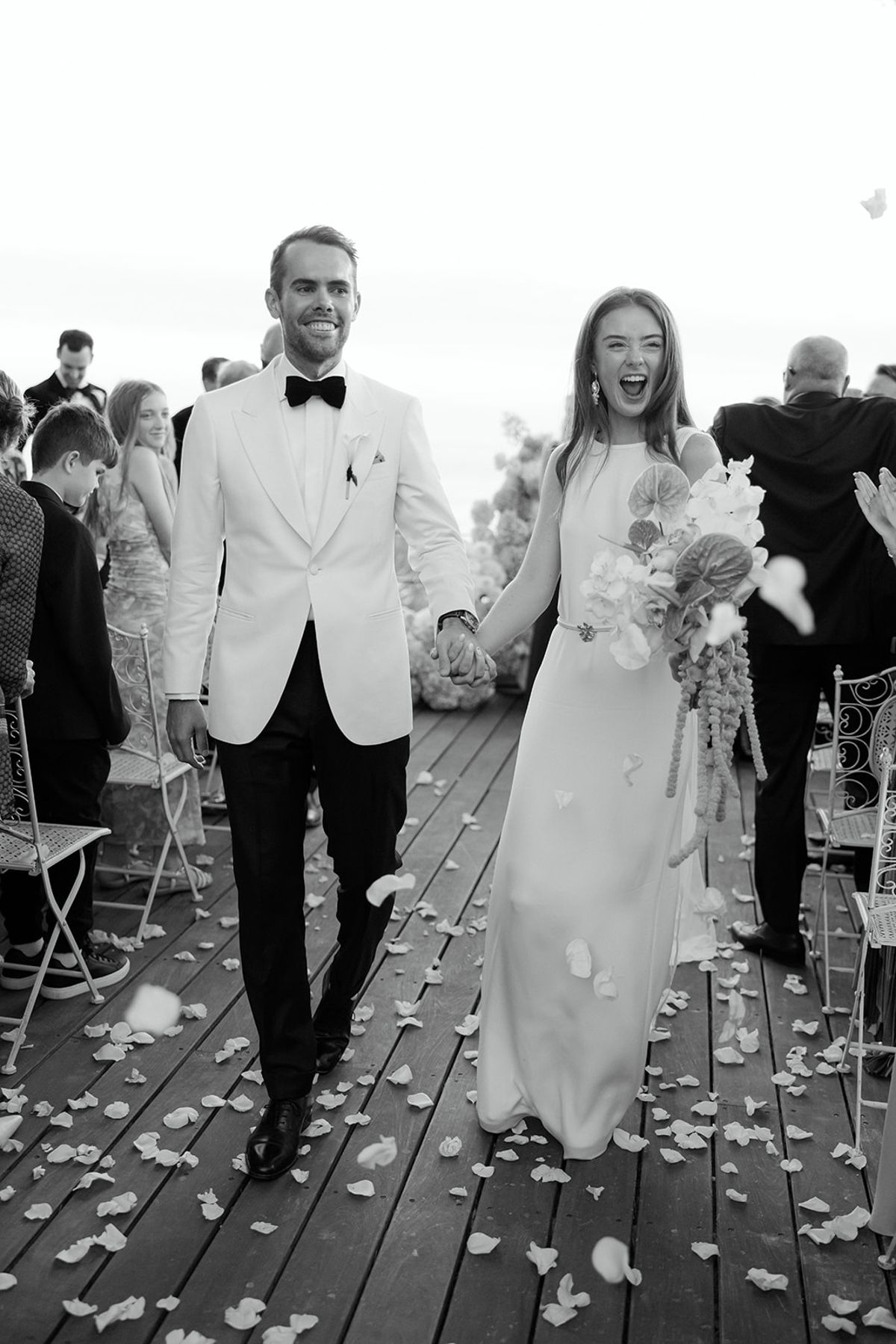Bella and Jonny’s ceremony on the sea-deck terrace at Domaine de Canaille, Cassis