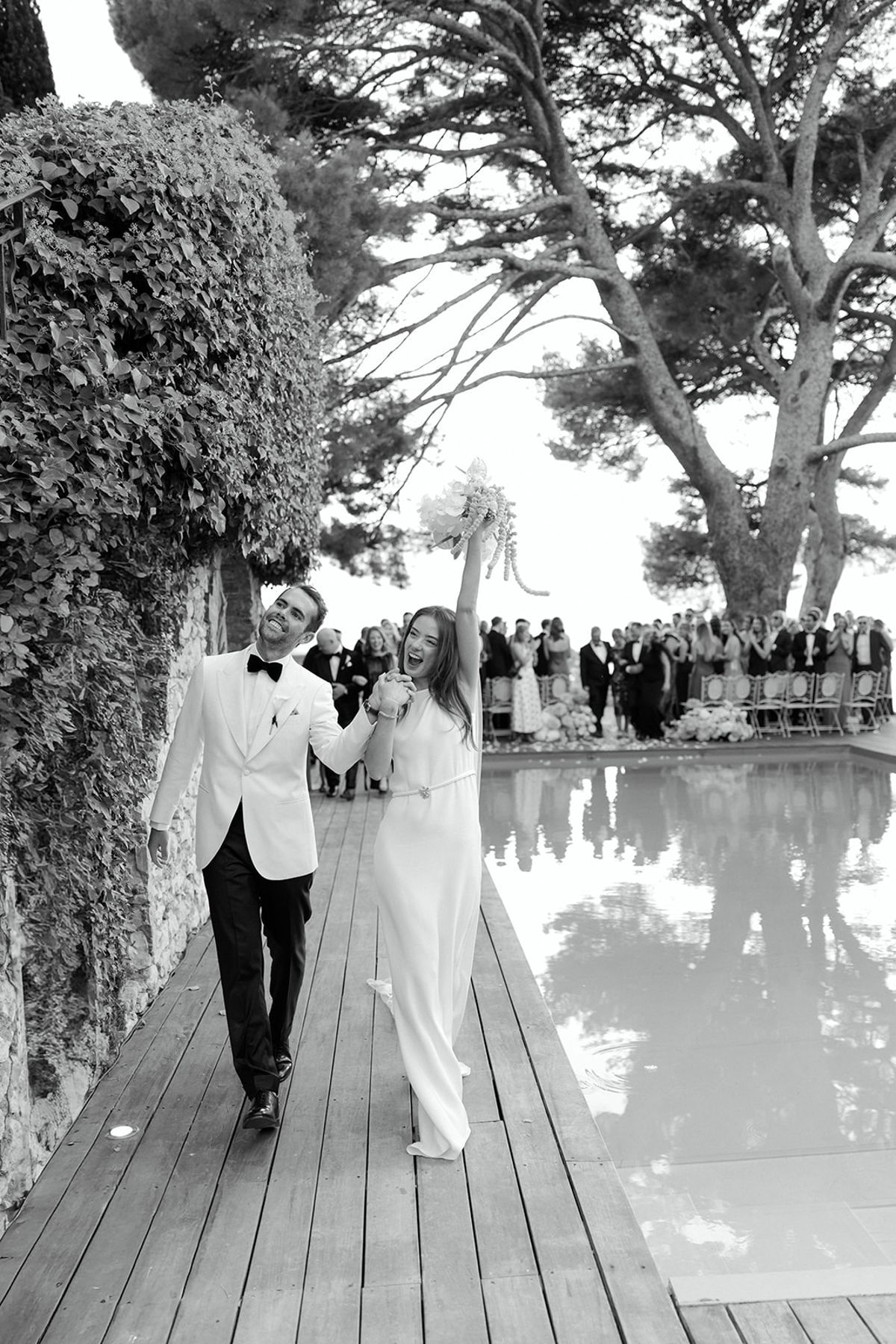 Bella and Jonny’s ceremony on the sea-deck terrace at Domaine de Canaille, Cassis