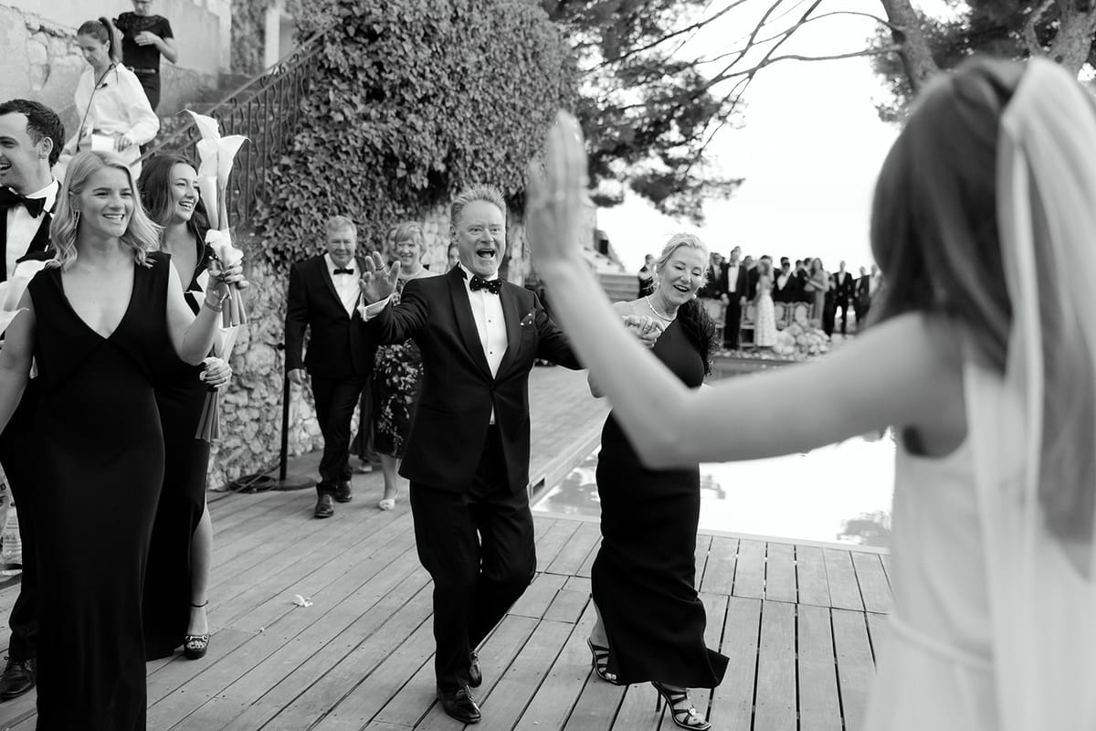 Bella and Jonny’s ceremony on the sea-deck terrace at Domaine de Canaille, Cassis