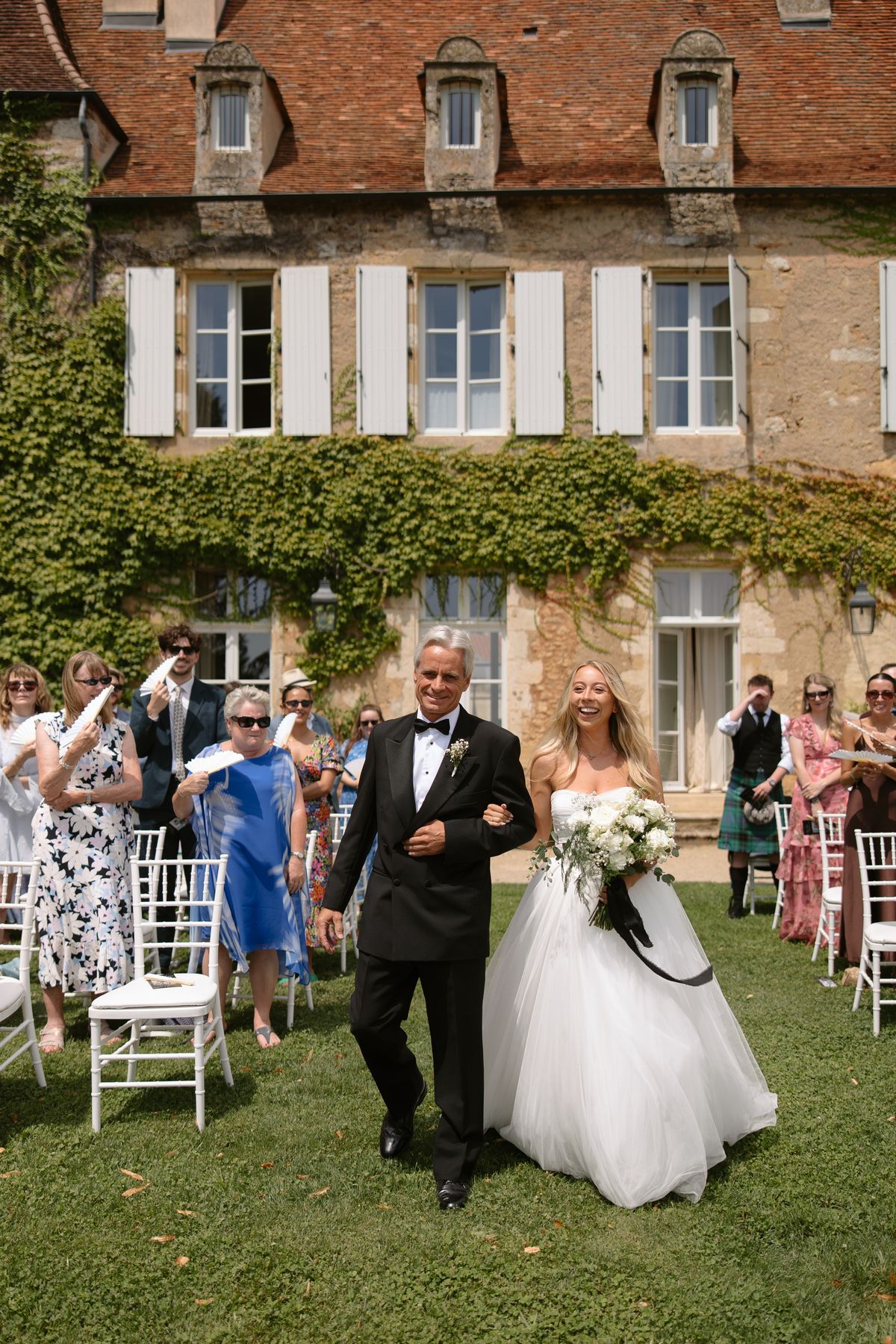 Amy and Oscar's outdoor ceremony on the garden terrace at Chateau de Cazenac in the Dordogne