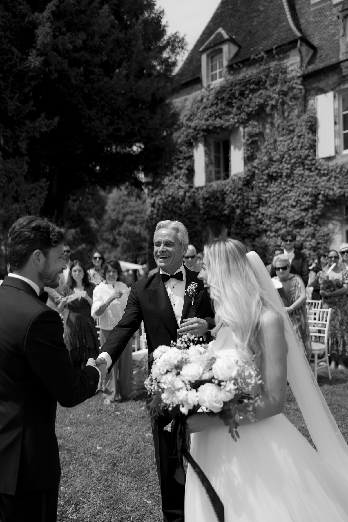 Amy and Oscar's outdoor ceremony on the garden terrace at Chateau de Cazenac in the Dordogne
