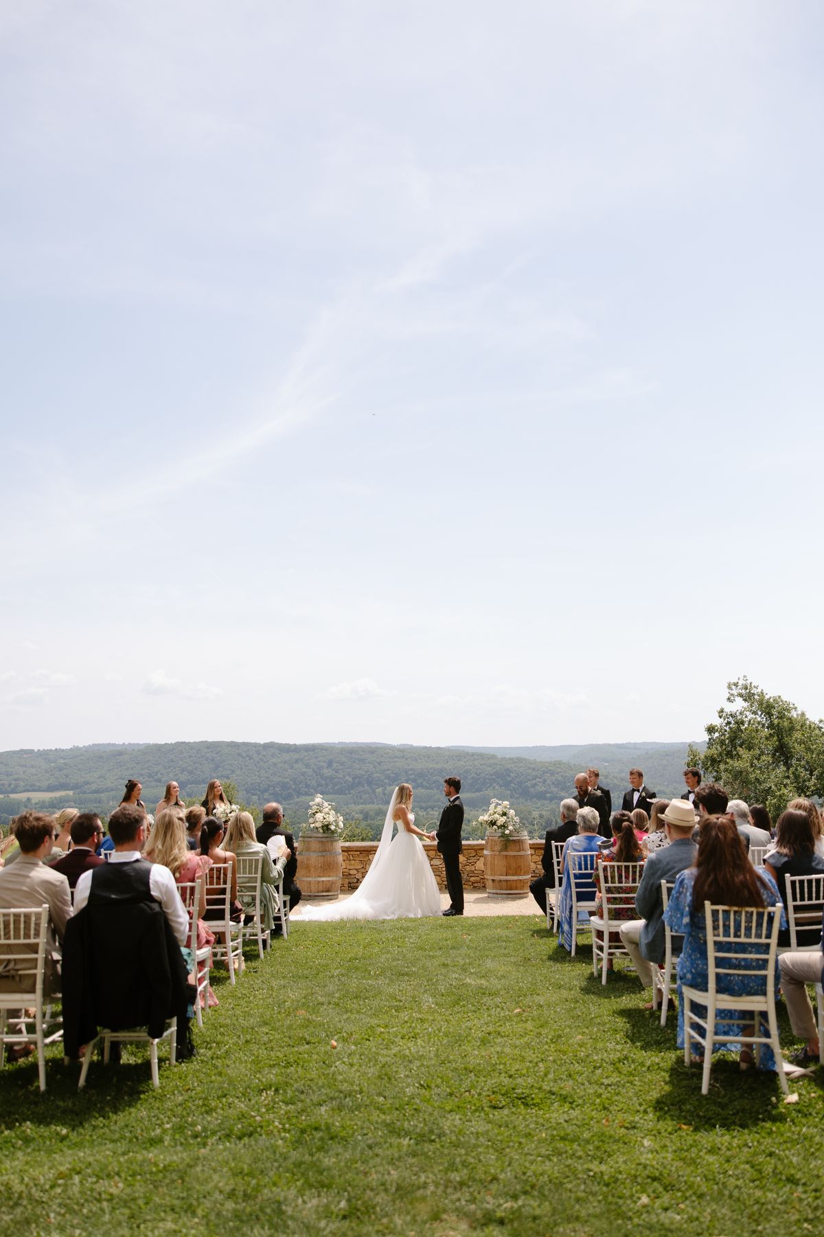 Amy and Oscar's outdoor ceremony on the garden terrace at Chateau de Cazenac in the Dordogne