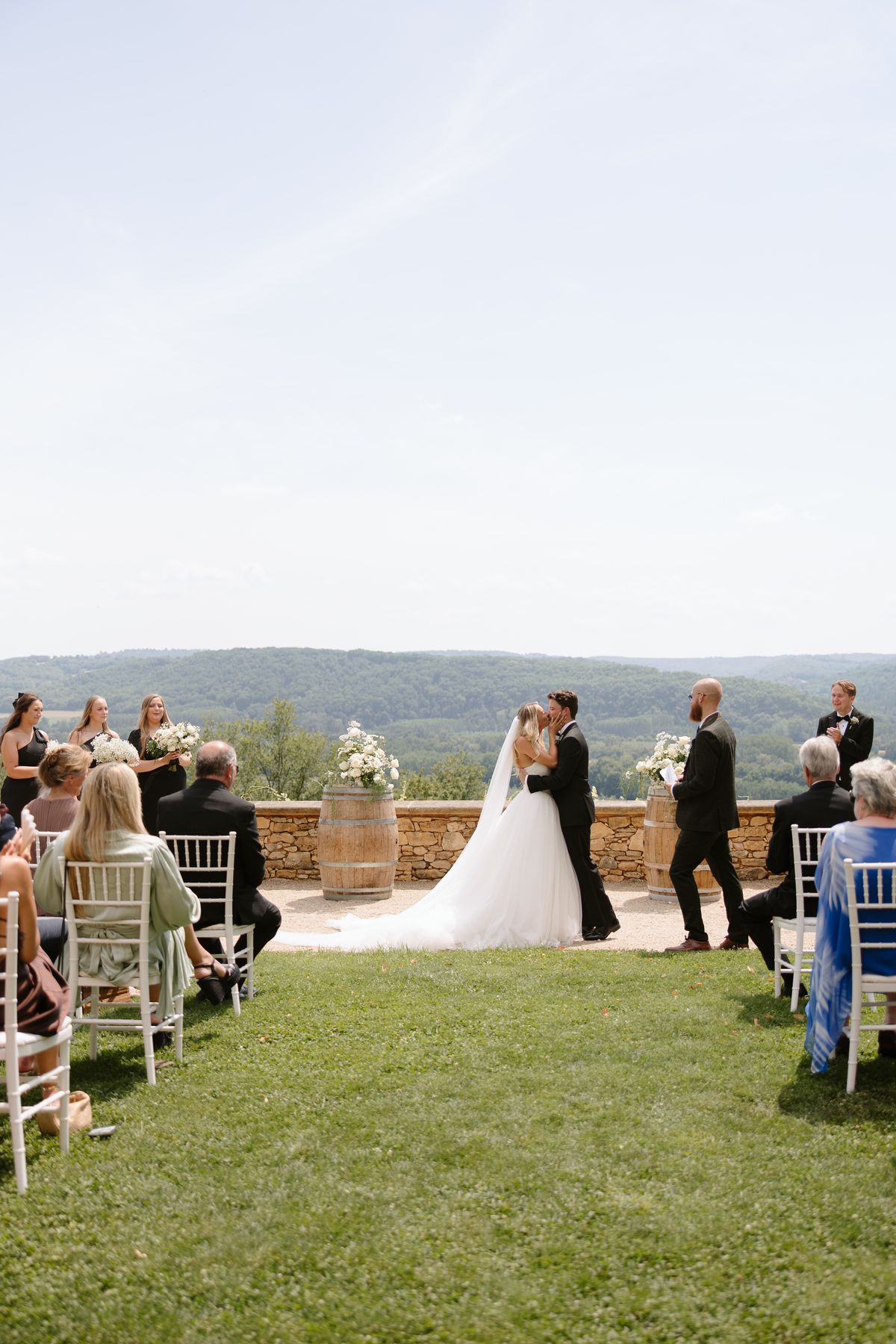 Amy and Oscar's outdoor ceremony on the garden terrace at Chateau de Cazenac in the Dordogne