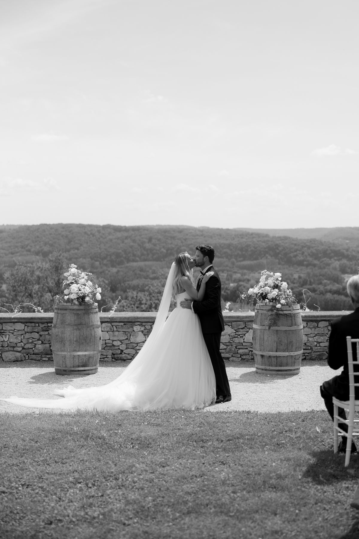 Amy and Oscar's outdoor ceremony on the garden terrace at Chateau de Cazenac in the Dordogne
