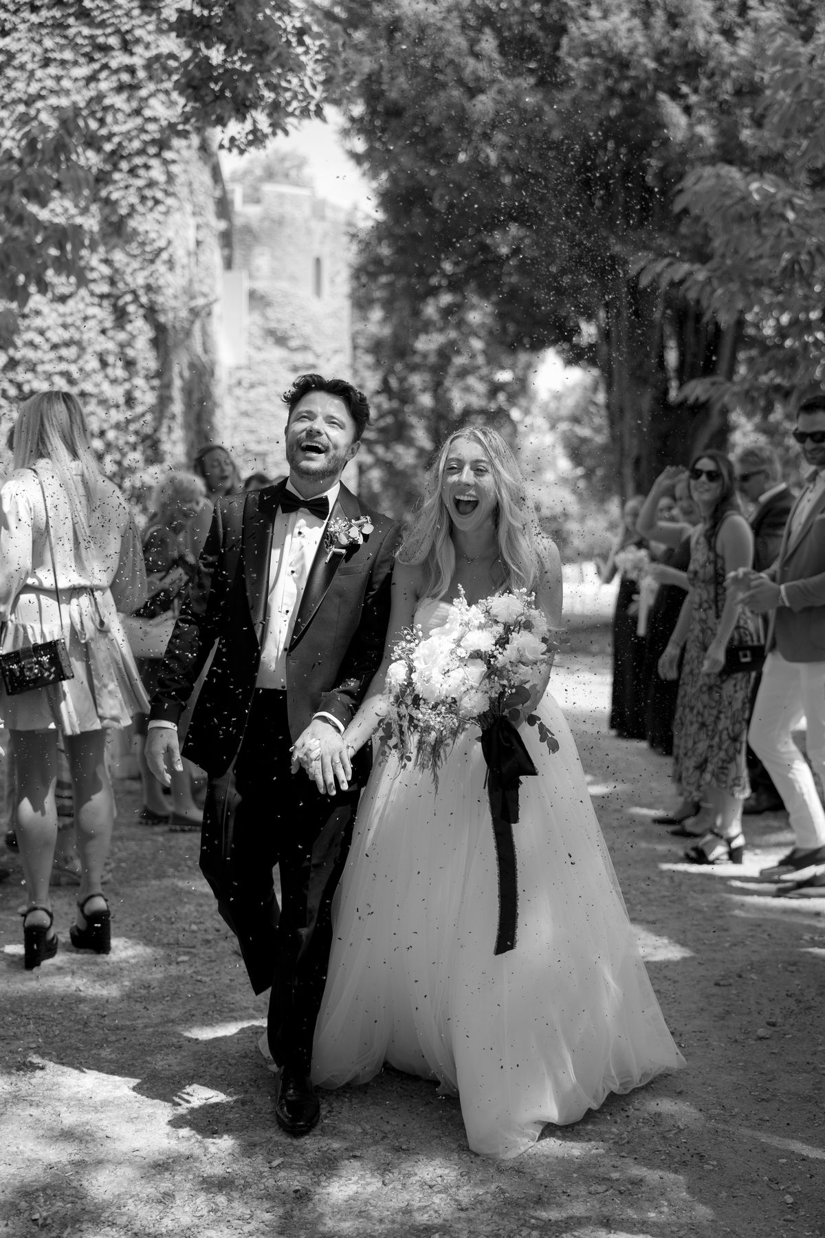 Amy and Oscar's outdoor ceremony on the garden terrace at Chateau de Cazenac in the Dordogne