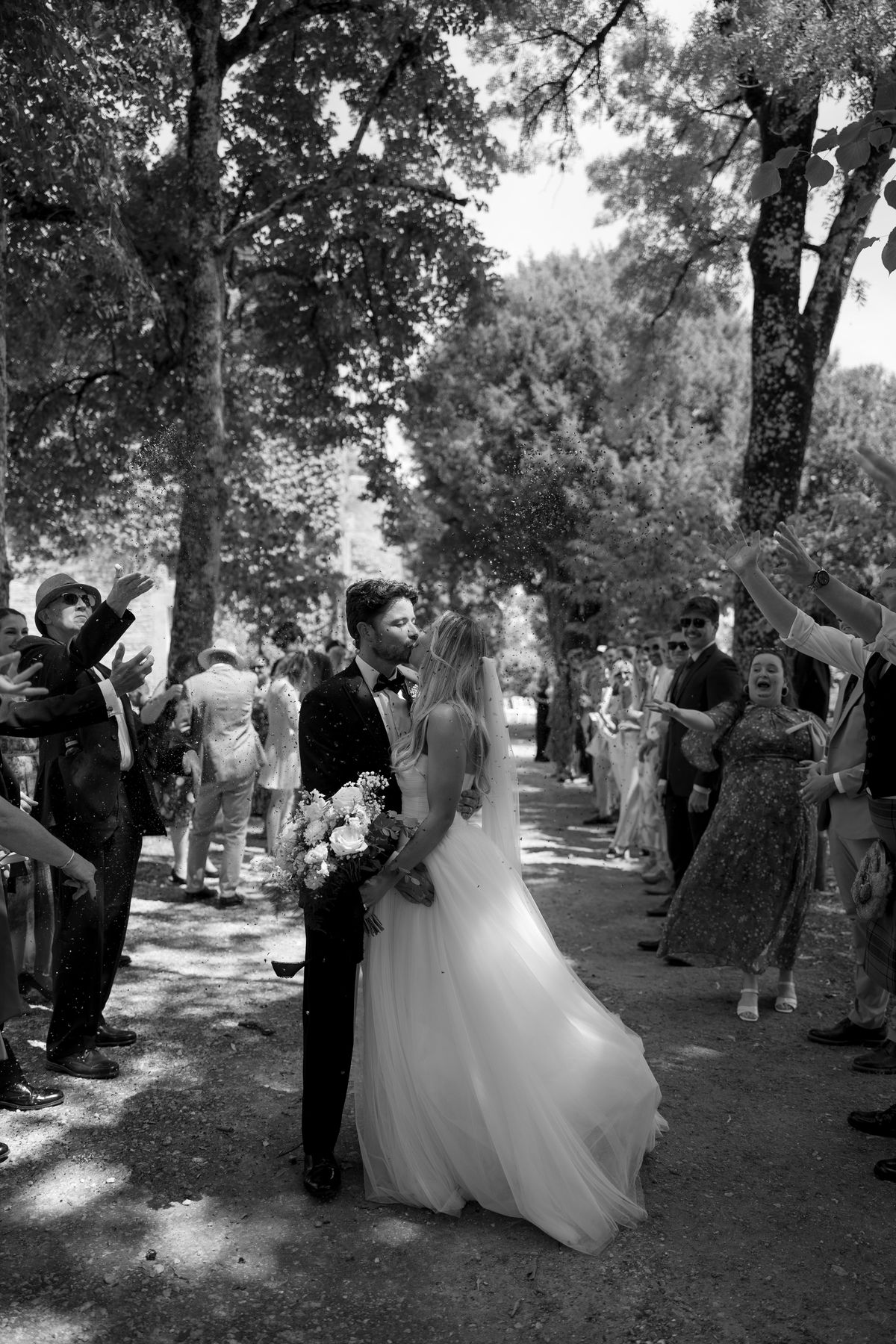 Amy and Oscar's outdoor ceremony on the garden terrace at Chateau de Cazenac in the Dordogne
