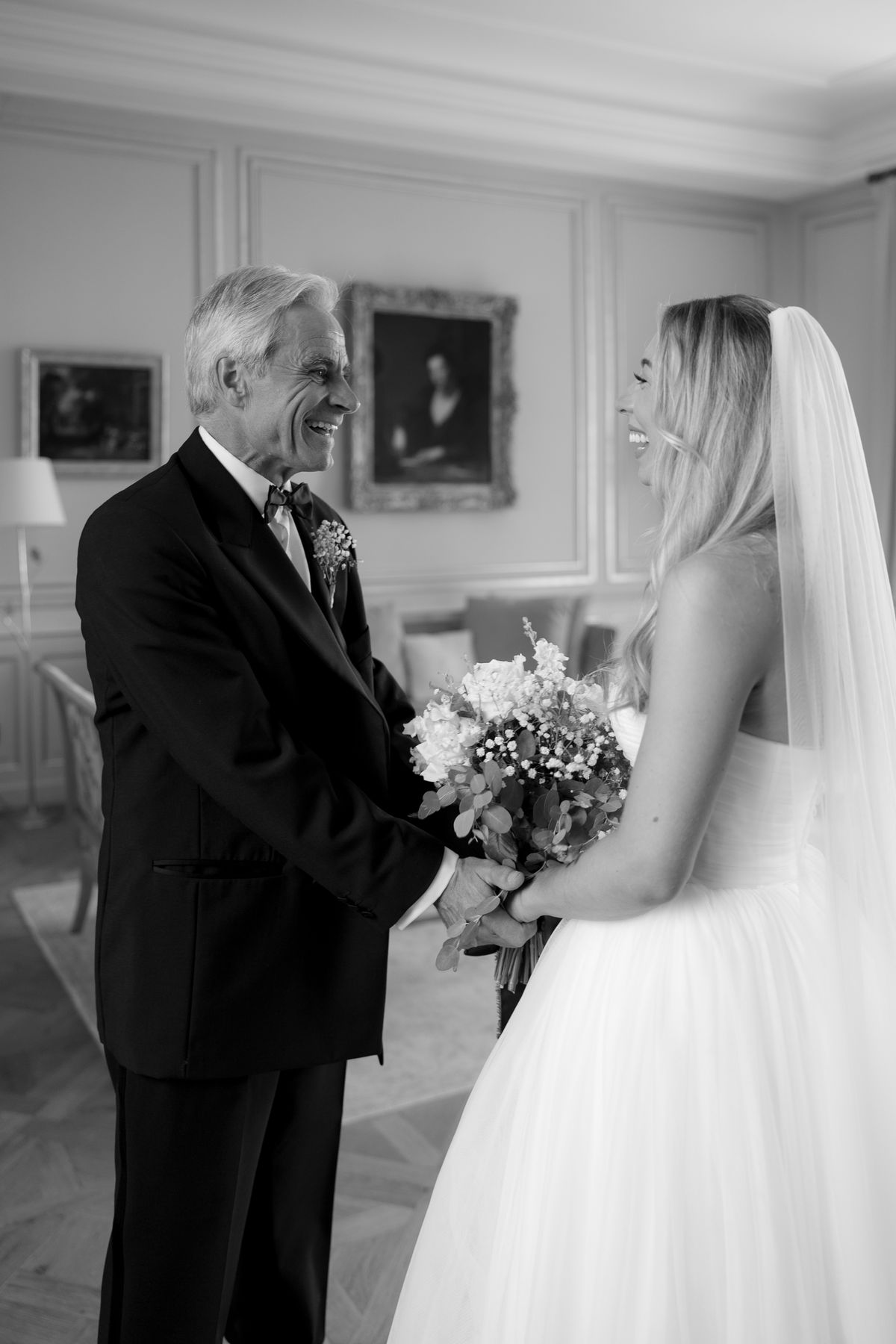 Amy and Oscar getting ready before their summer wedding at Chateau de Cazenac in the Dordogne