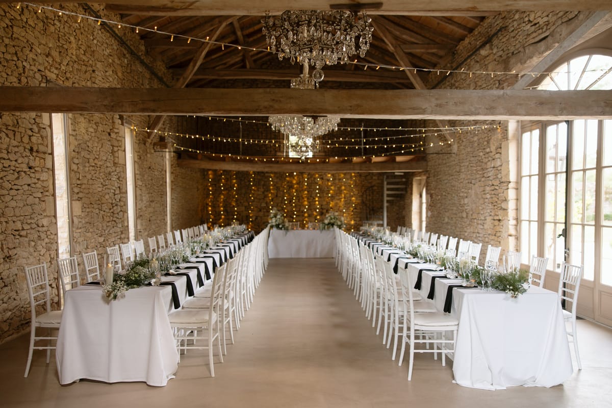 Amy and Oscar's barn reception at Chateau de Cazenac in the Dordogne