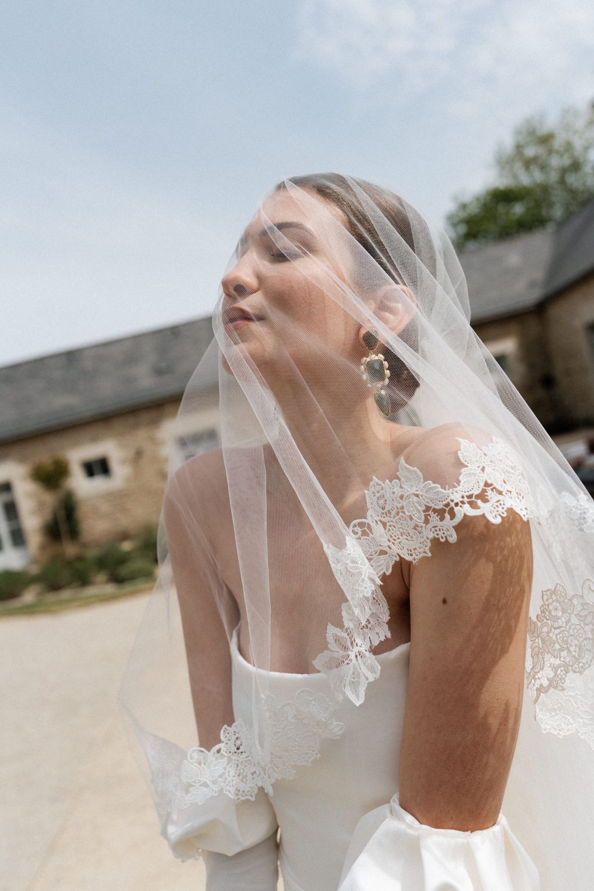 Old money styled shoot at Domaine le Mezo, Brittany, a bridal portrait
