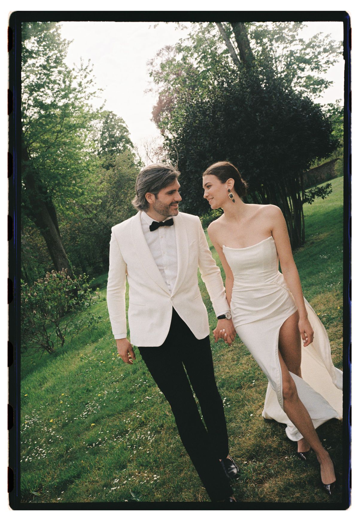 Old money styled shoot at Domaine le Mezo, Brittany, the couple