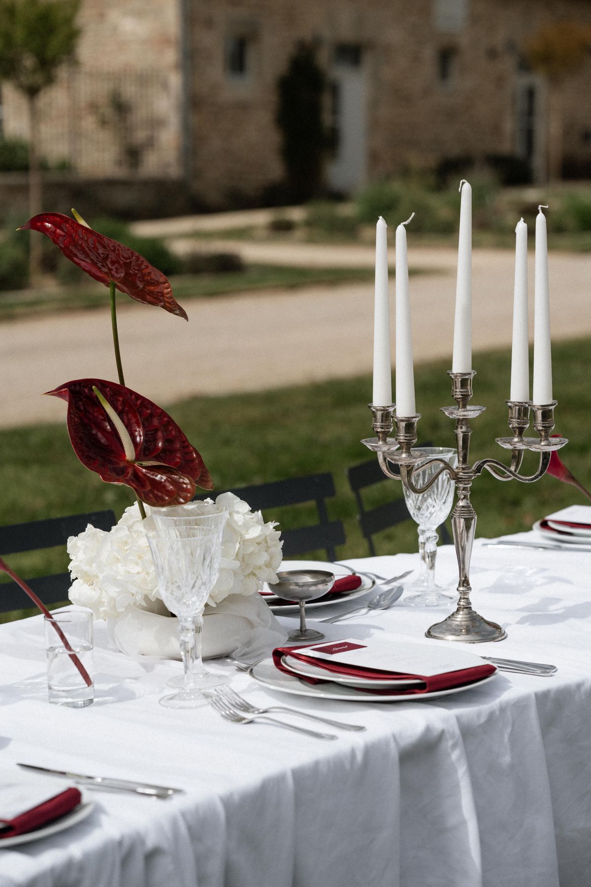 Old money styled shoot at Domaine le Mezo, Brittany, the reception table