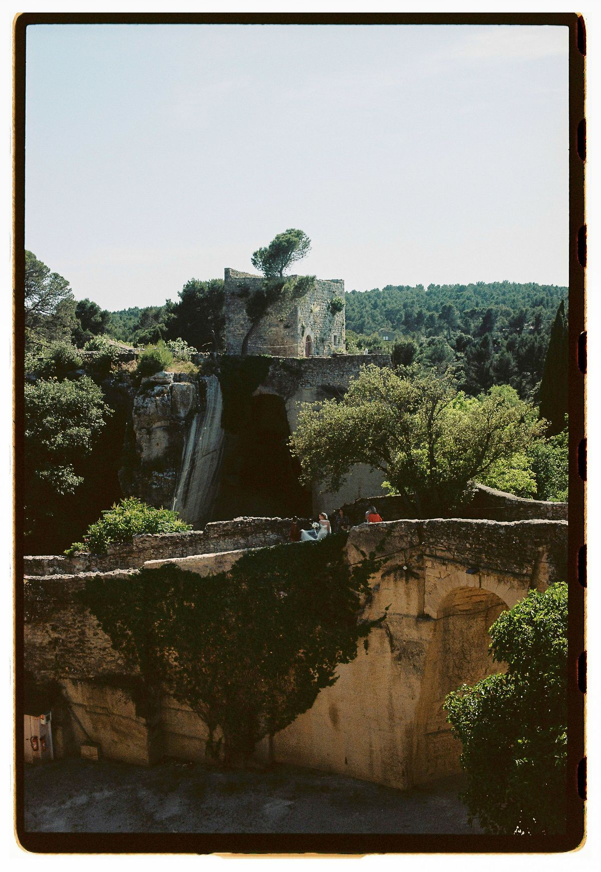 A hilltop village above the valley in the Luberon, Provence, photographed on film