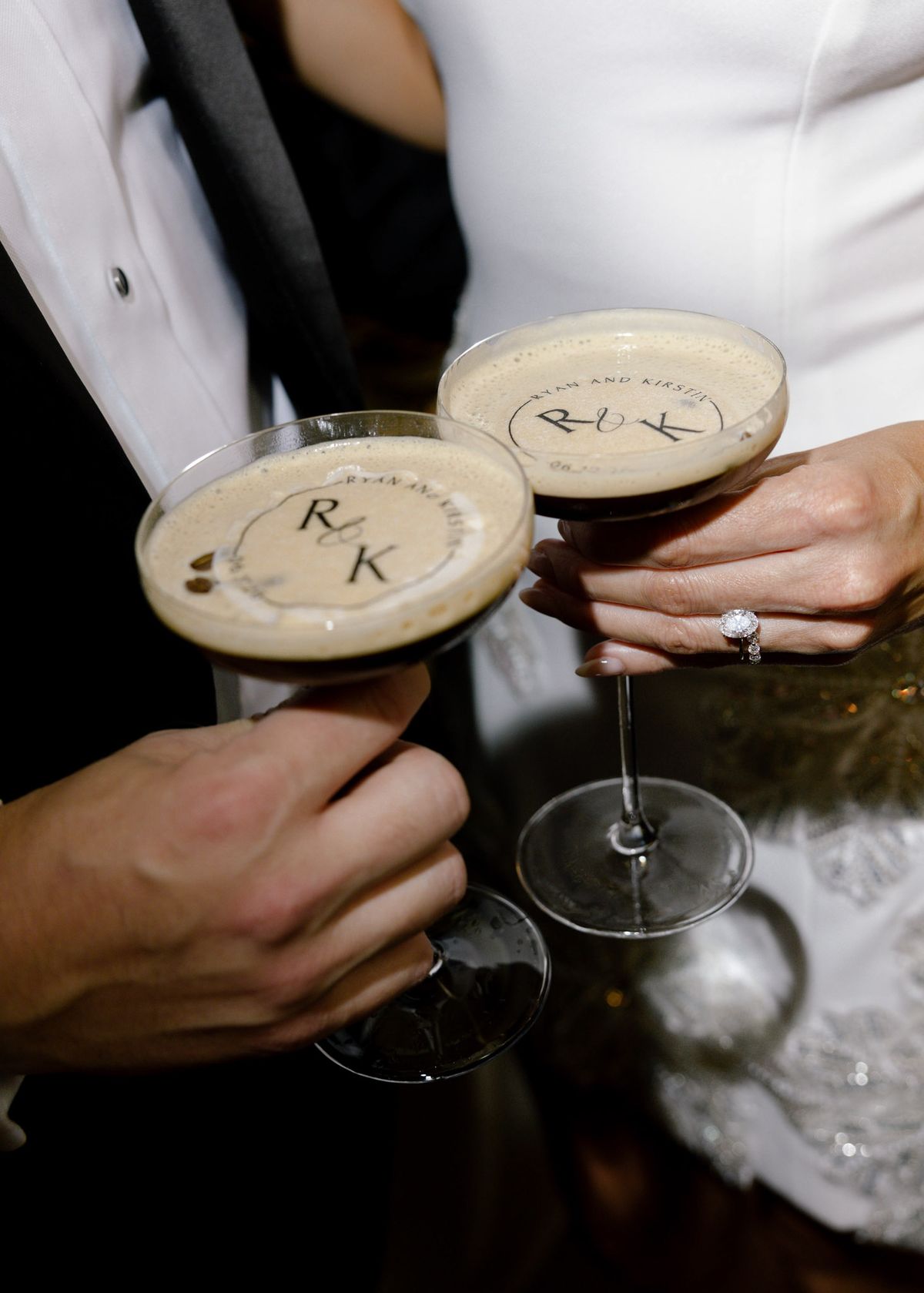 Espresso martinis with initials on the foam