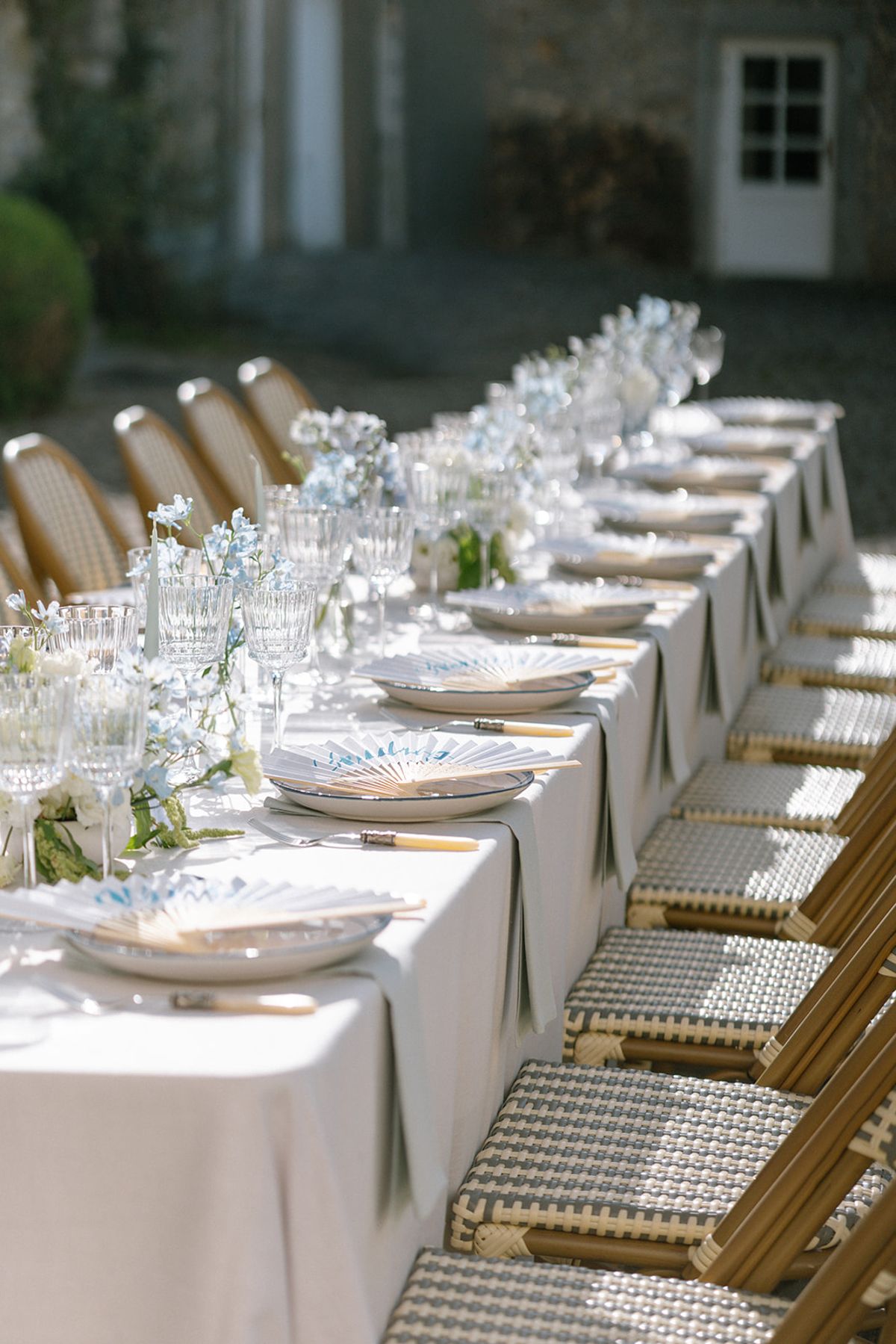 Close-up of the table setting with glassware and place cards