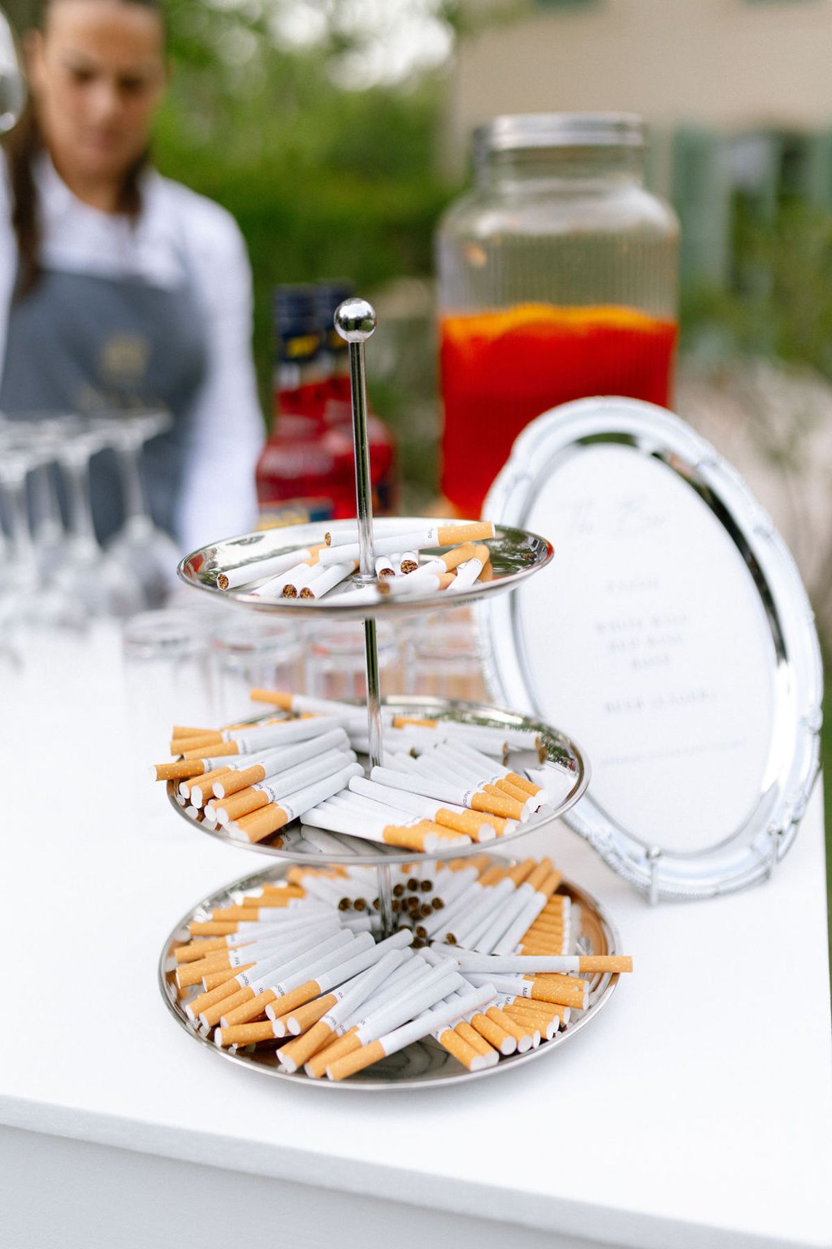 A tiered dessert tray set out for guests