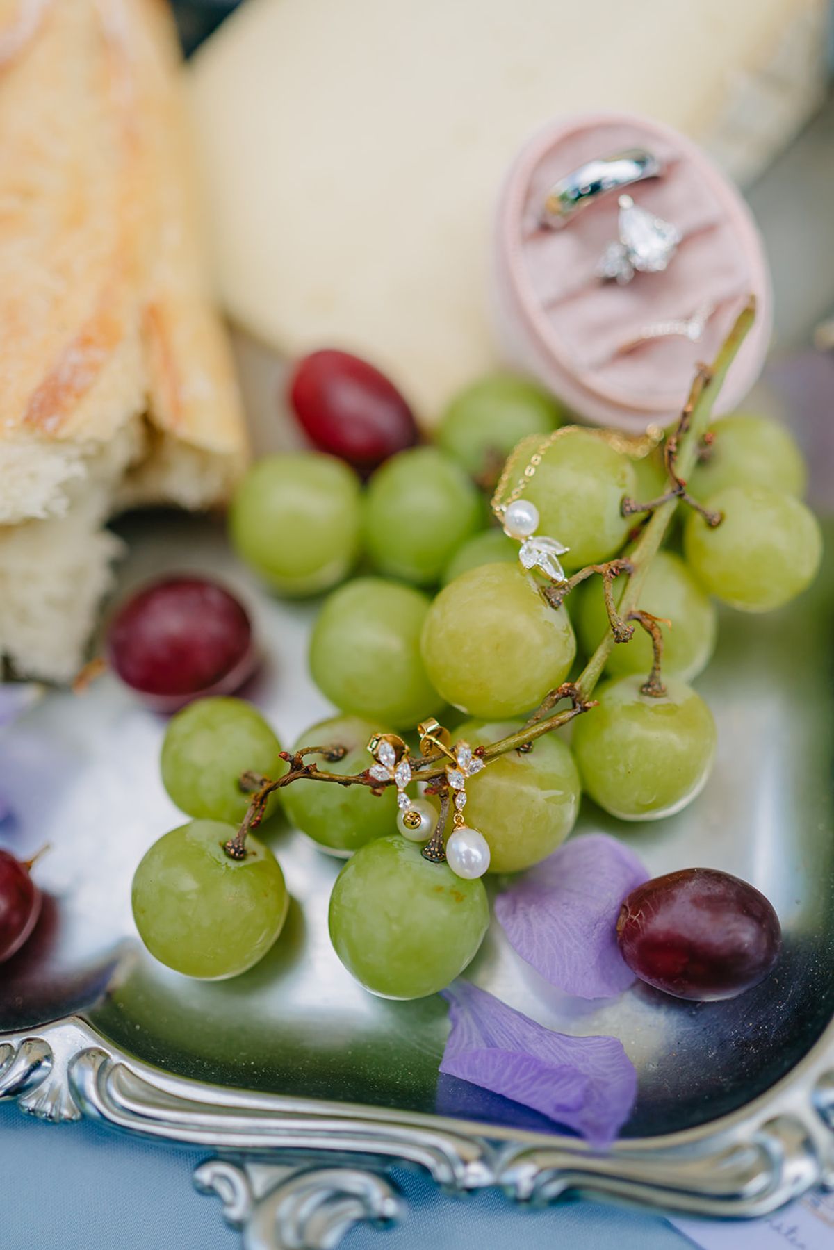 Grapes and rustic table styling detail