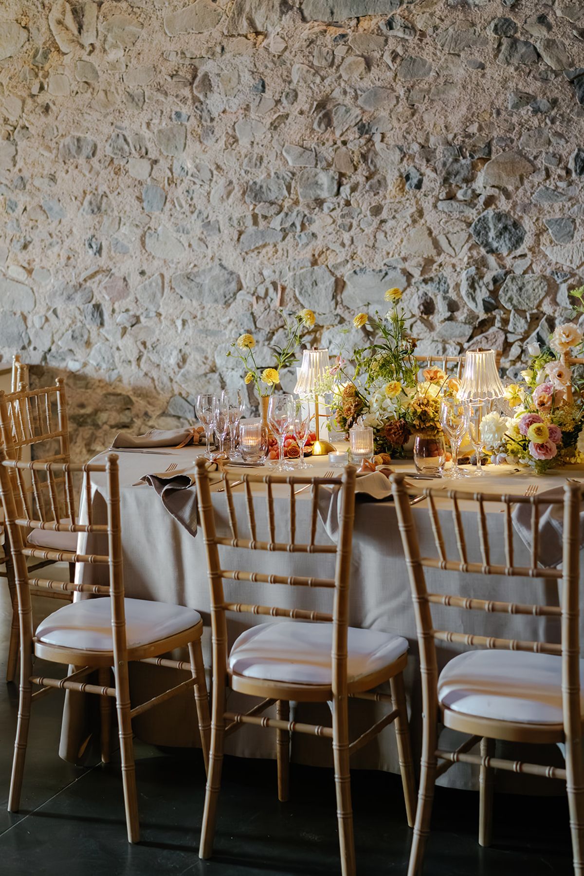The reception room at Domaine de Vavril laid for dinner