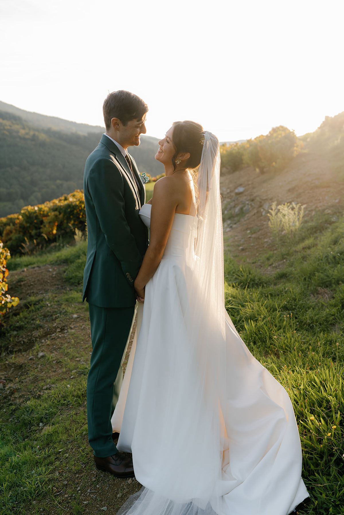 Claire and Baptiste at golden hour above the Beaujolais valley