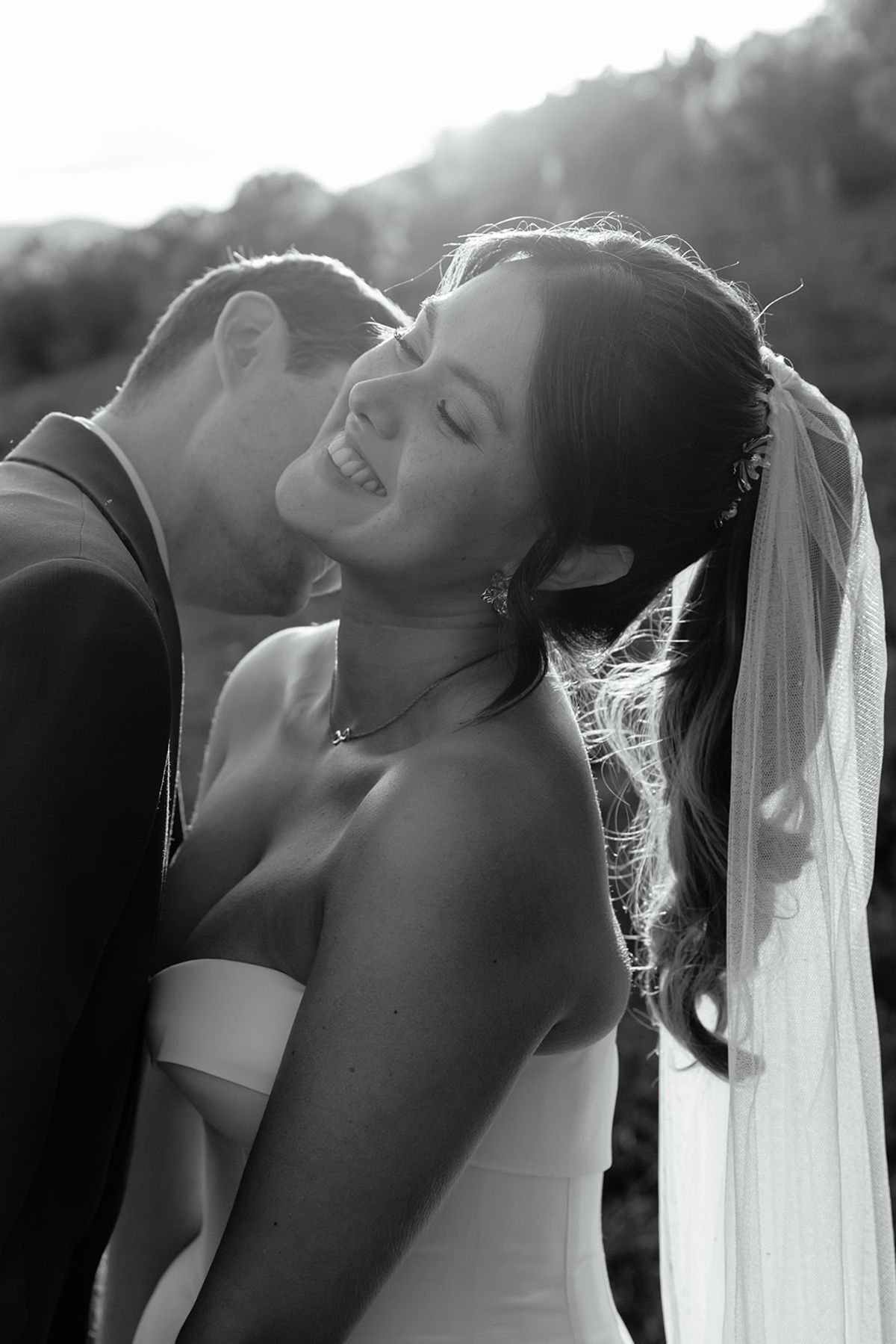 A close black and white portrait of Claire and Baptiste