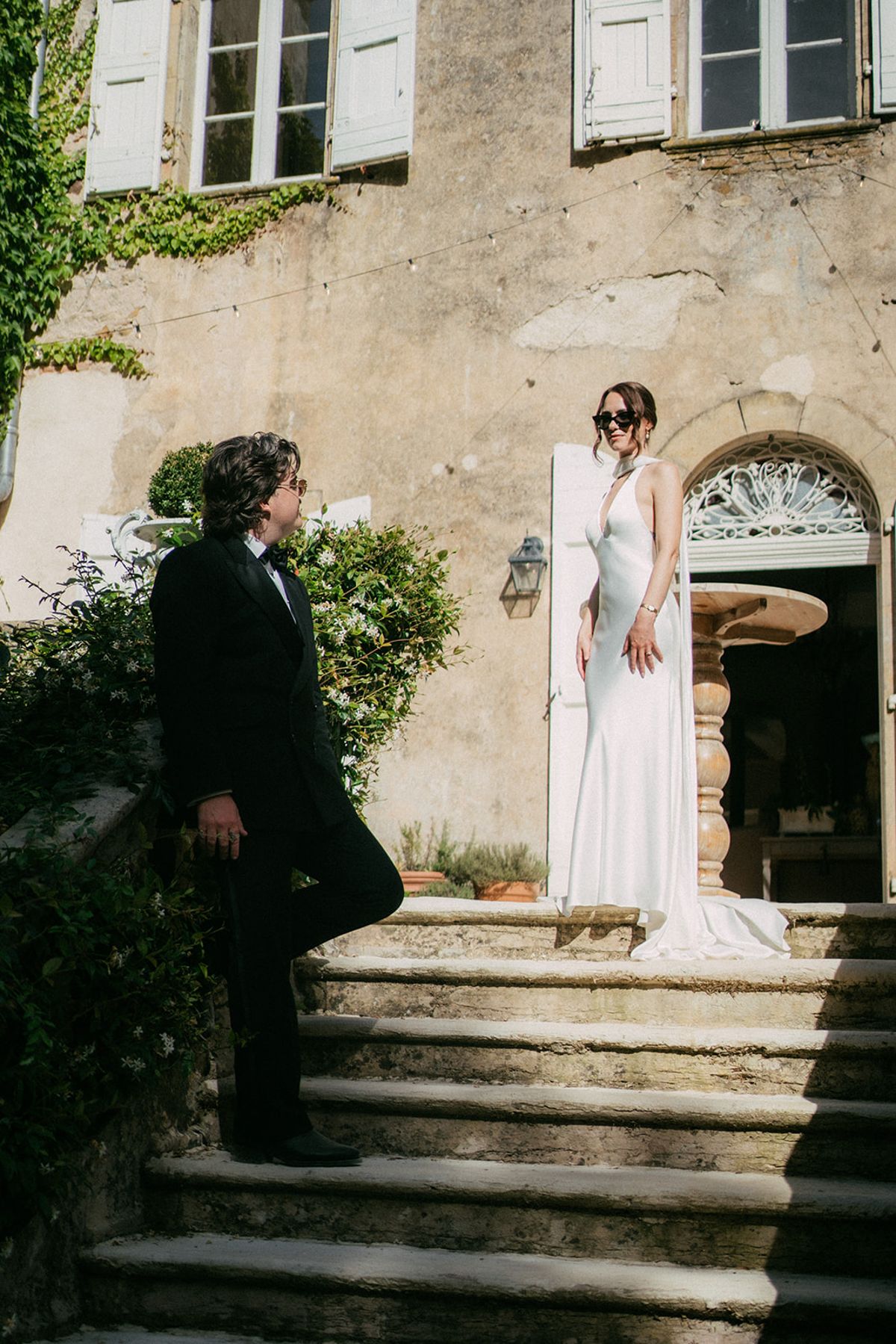 Jasmin and David on the chateau steps