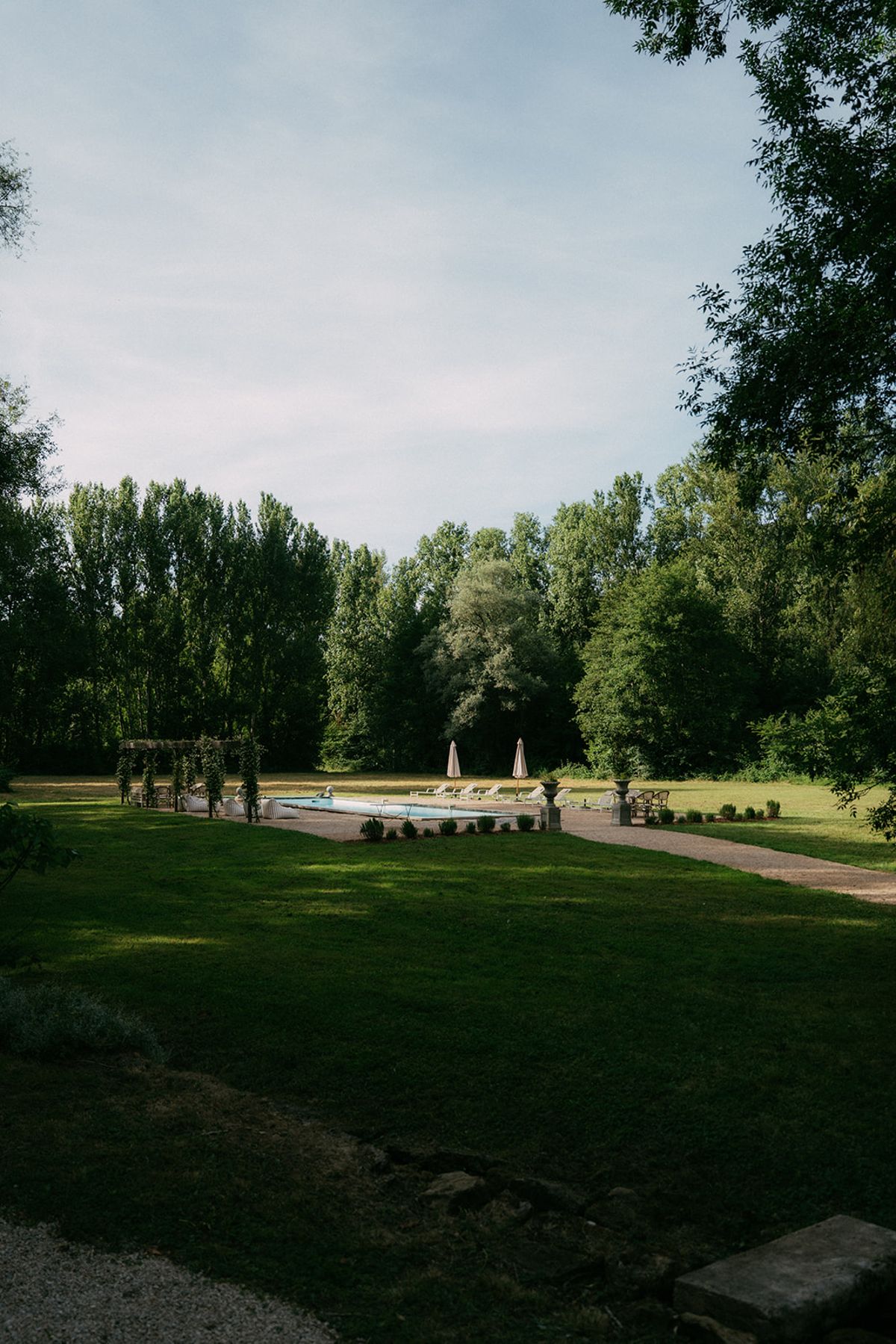 The grounds and pool at Chateau du Pont Bourguet, Tarn