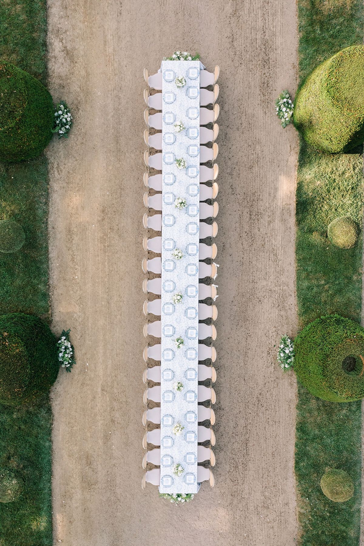 The single long table seen from directly above