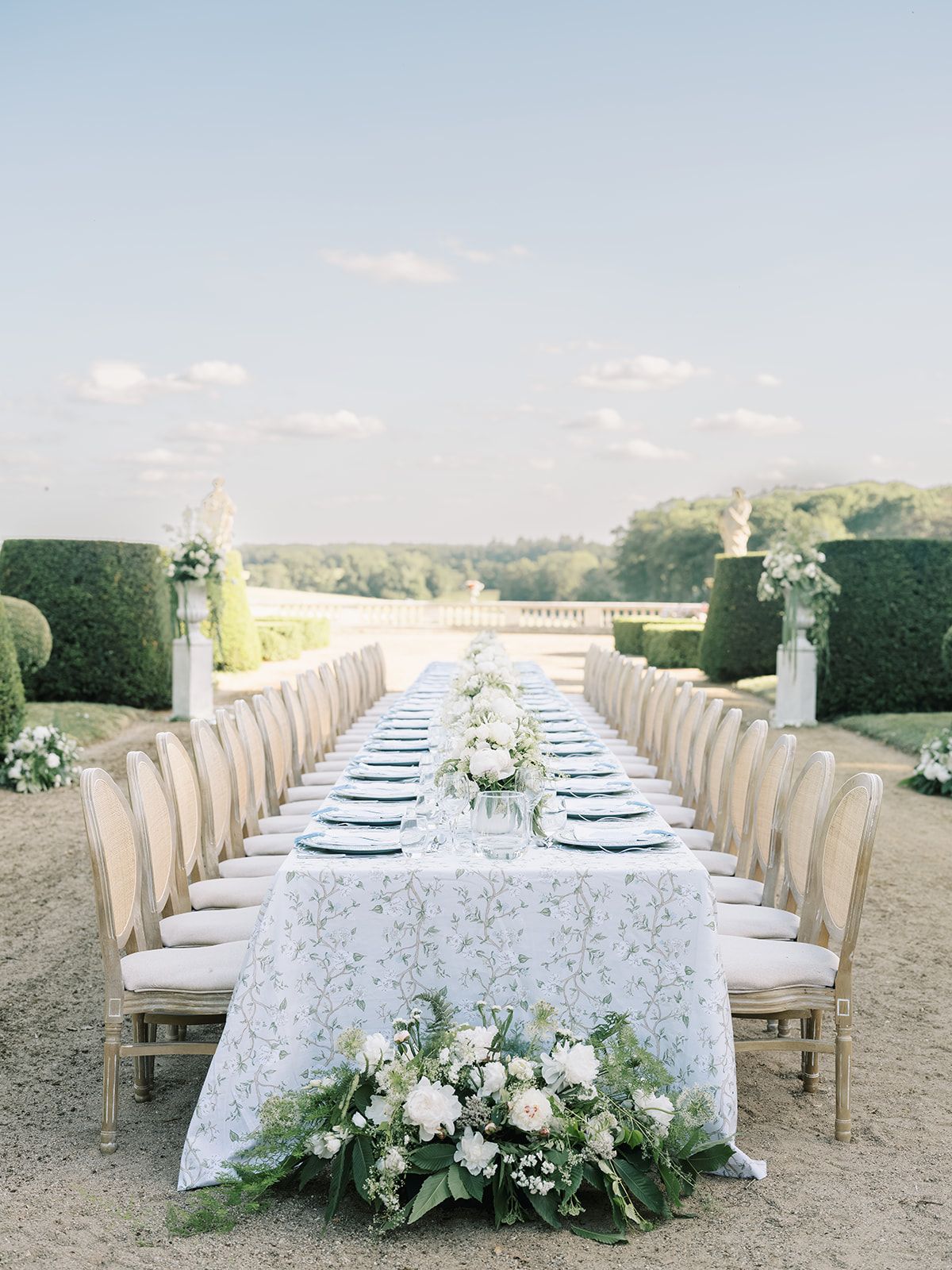 The dinner table running toward the countryside view