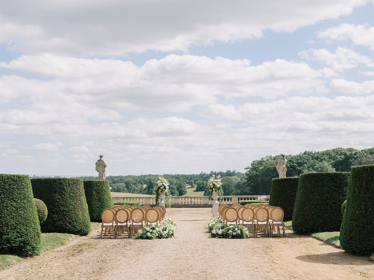 Chairs set out for the ceremony overlooking the countryside