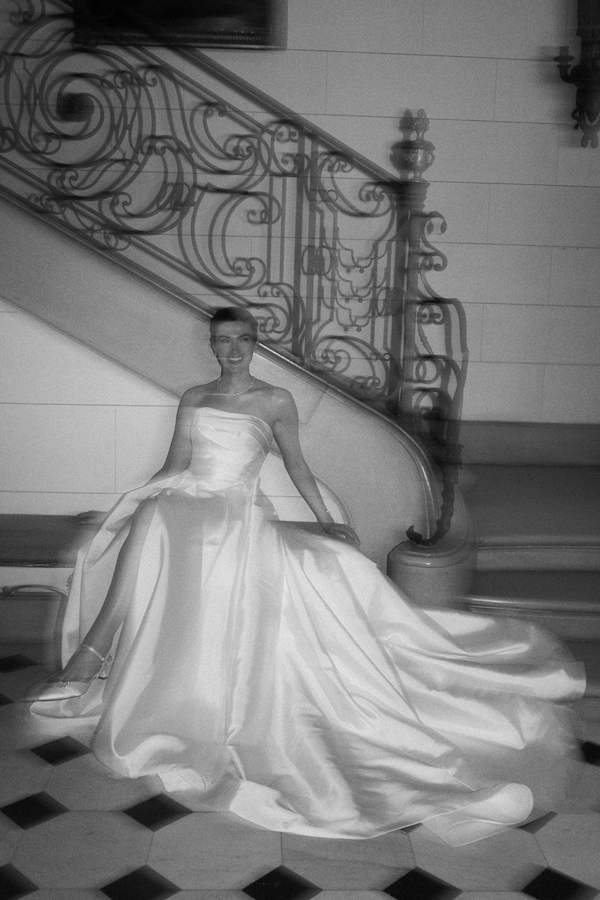 Haley on the iron staircase at La Chassagne