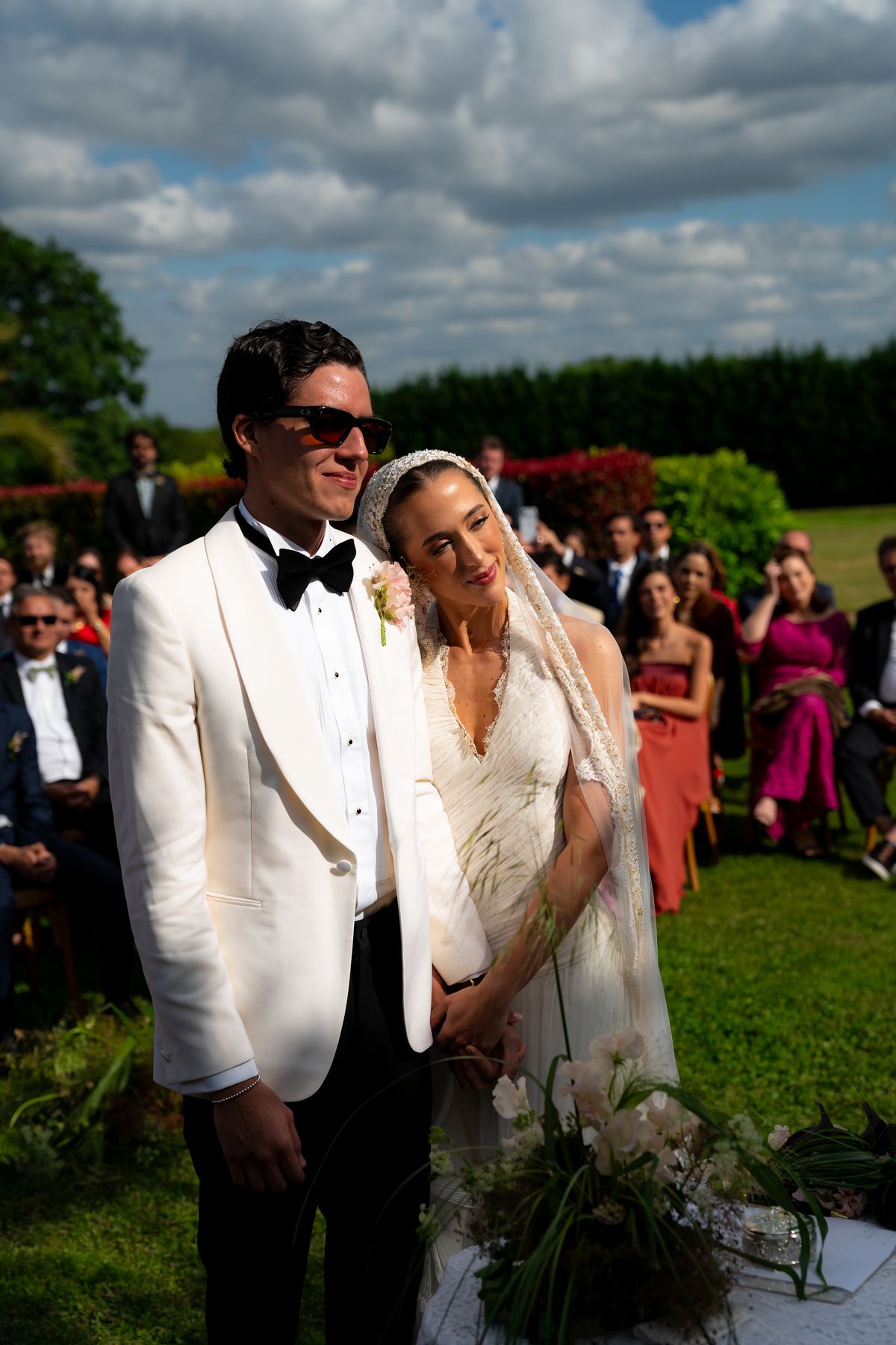 Isadora & Hugo — the couple among the guests after the ceremony, spring wedding in Nouvelle-Aquitaine
