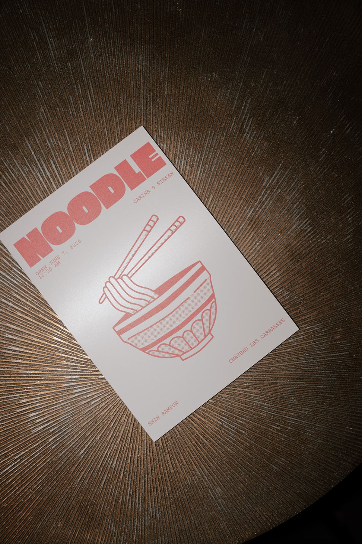 A menu card for the late-night noodle bar