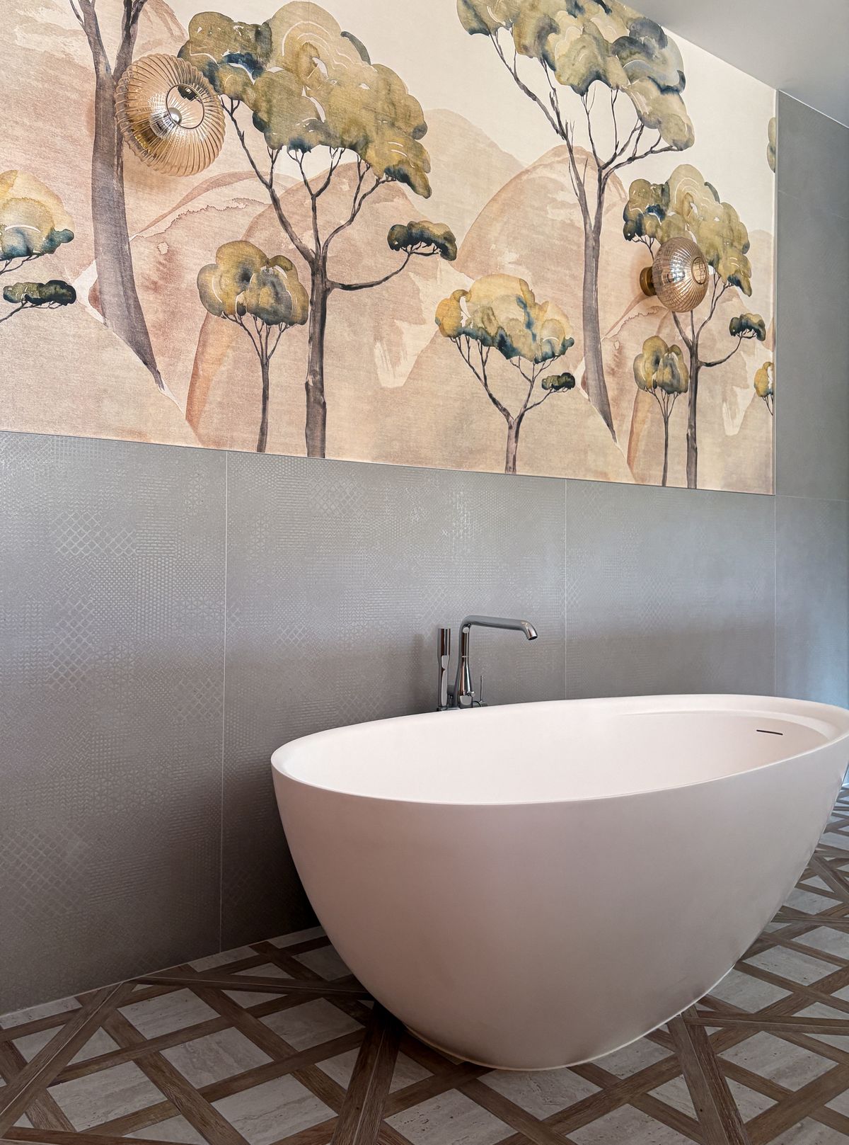 A bathroom with a freestanding tub within the château