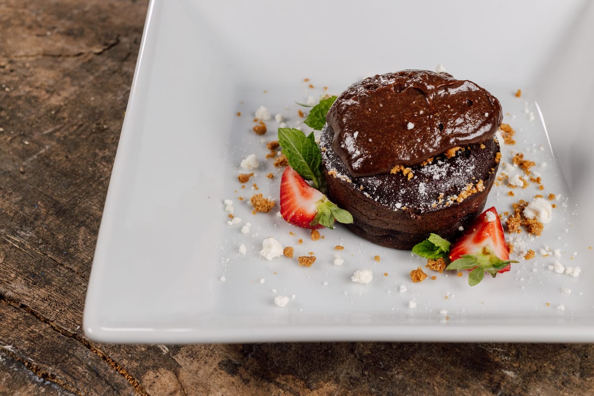 Chocolate dessert with strawberries